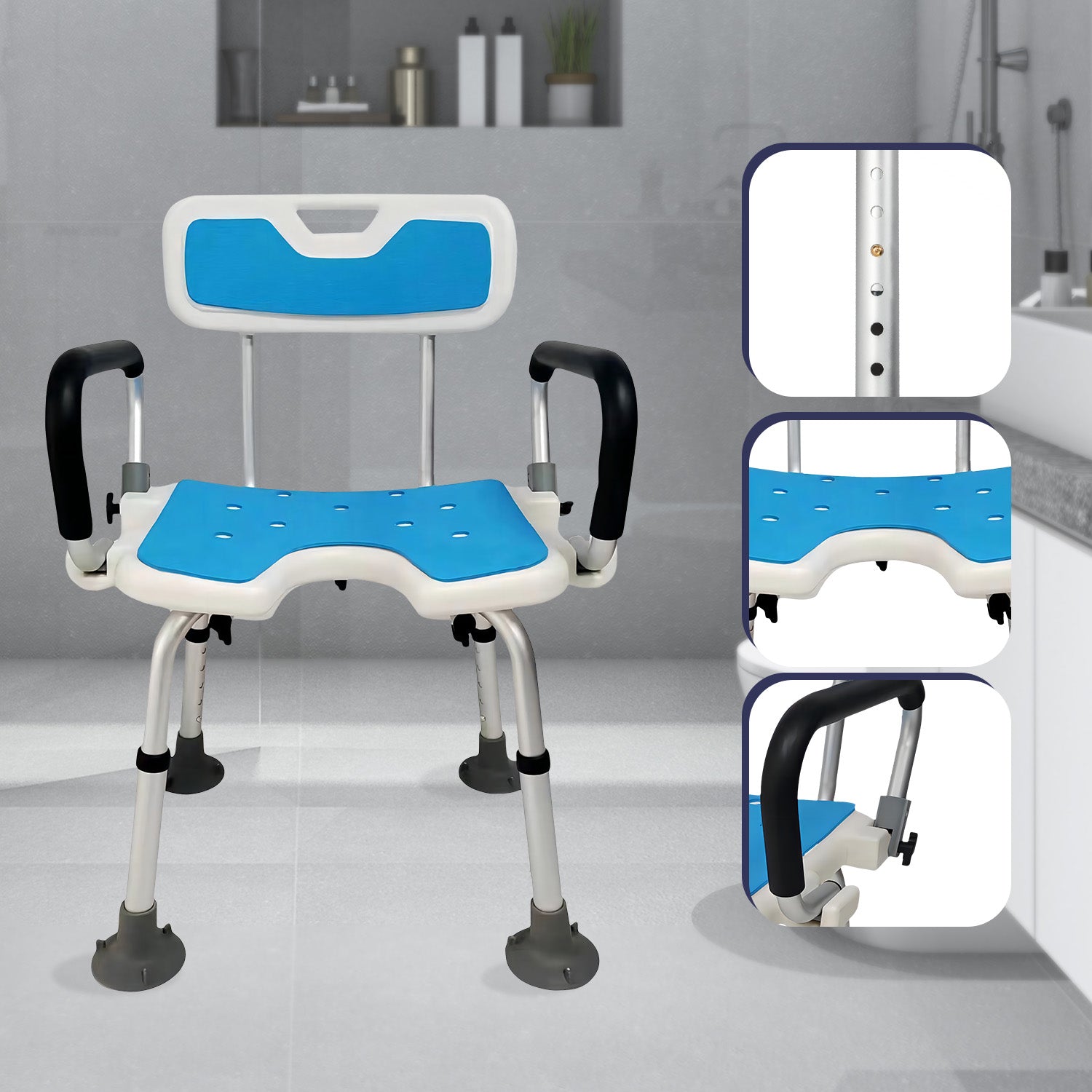 Orthonica Height Adjustable Shower Chair with Armrests - Safe & Secure - SuperSaverAU - view 10