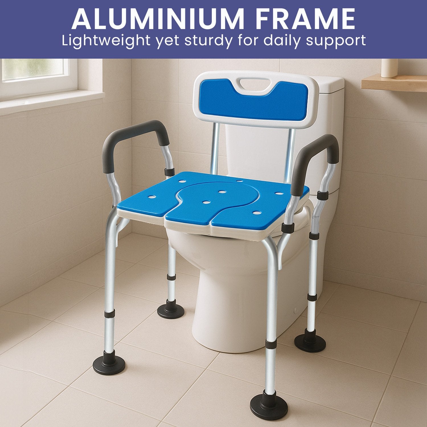 Orthonica Height-Adjustable Aluminium Commode Shower Chair - SuperSaverAU - view 8