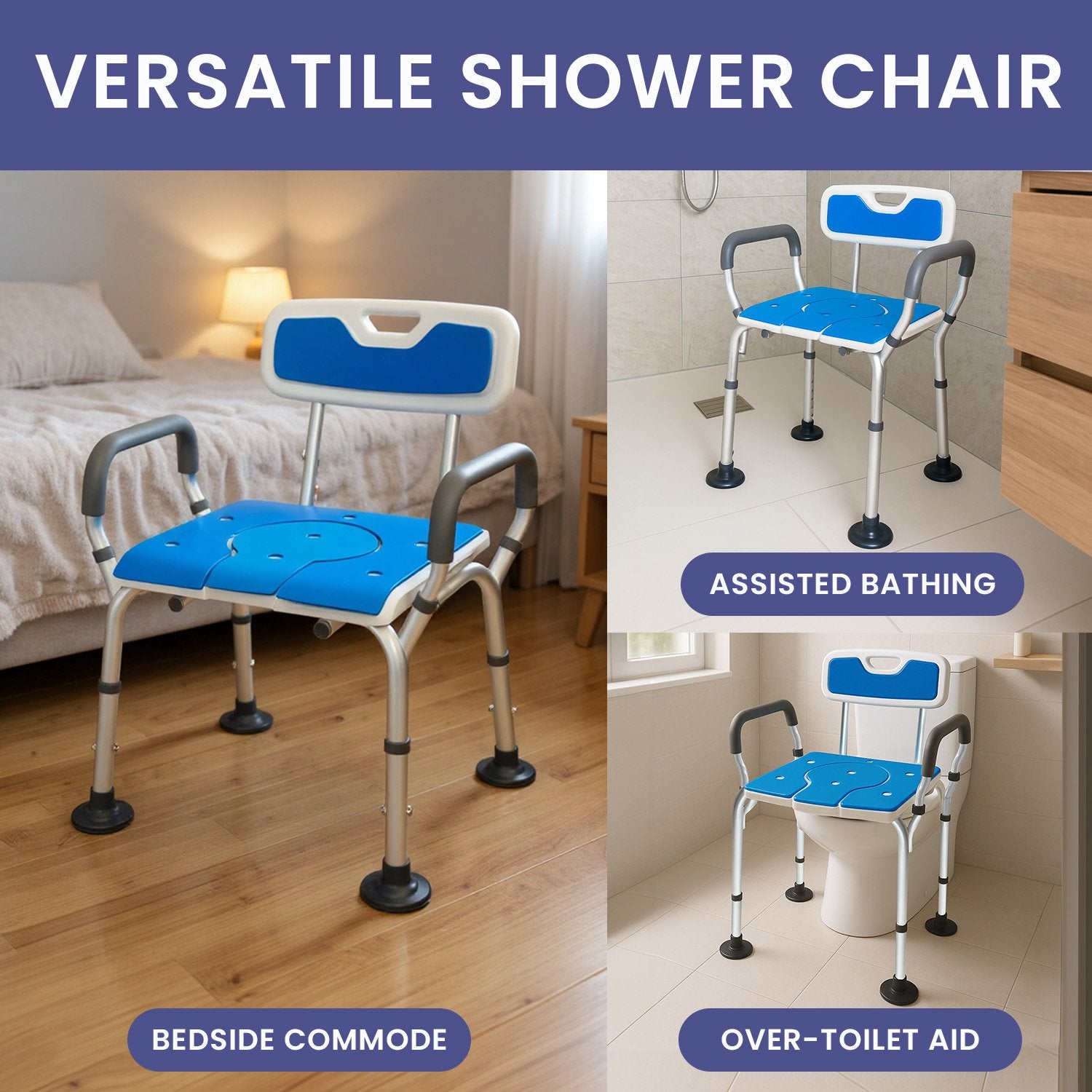 Orthonica Height-Adjustable Aluminium Commode Shower Chair - SuperSaverAU - view 12