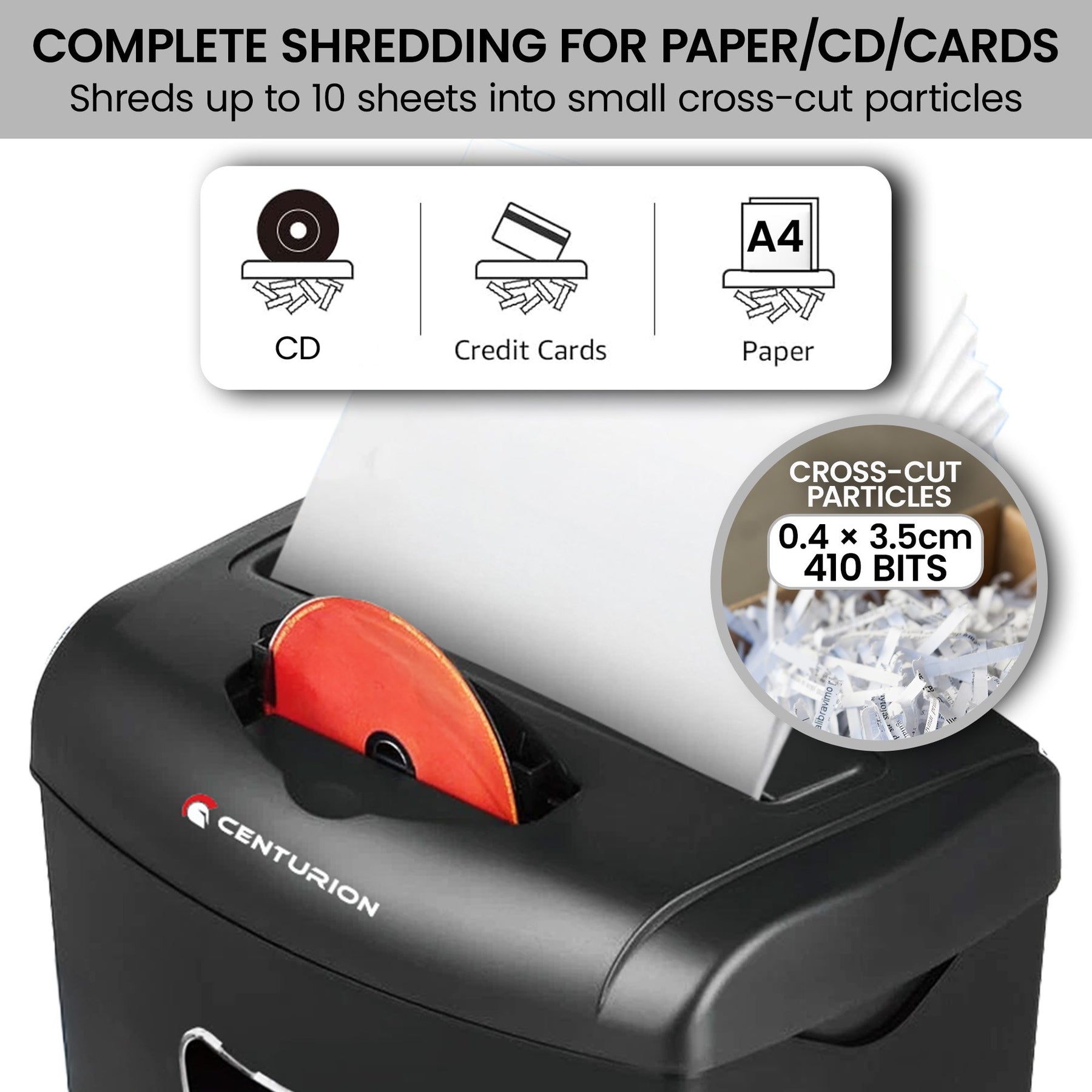 Centurion 21L Cross-Cut Shredder, 10-Sheet, Paper, CD & Credit Card Shredding - SuperSaverAU - view 11