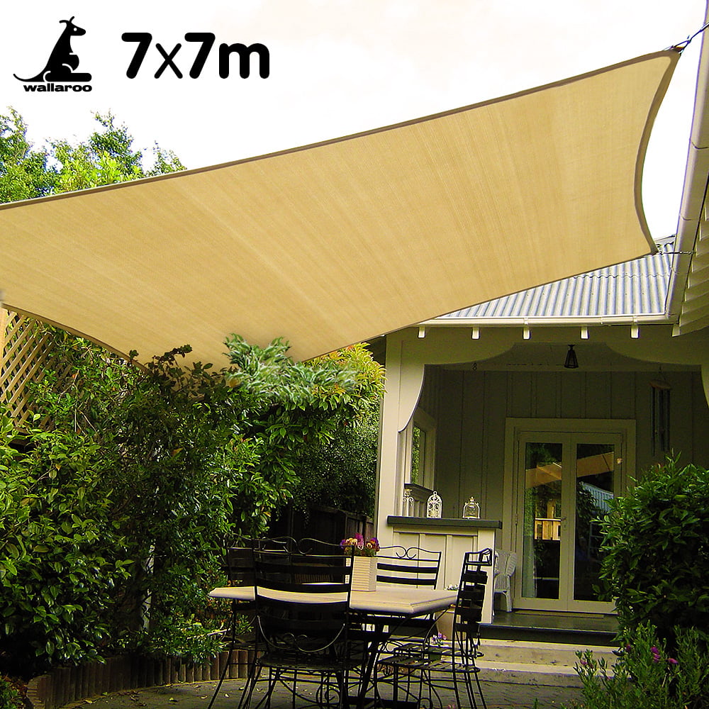 Wallaroo Shade Sail 7m x 7m - Desert Sand, UV Block, Breathable Fabric - SuperSaverAU - view 2