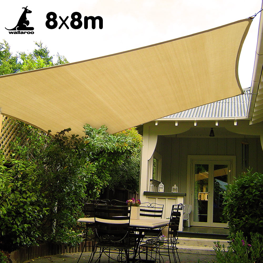 Wallaroo Shade Sail 8m x 8m - Desert Sand, UV Block, Breathable Fabric - SuperSaverAU - view 2