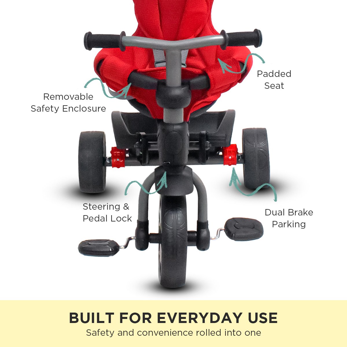 Veebee Explorer 3-Stage Kids Trike with Canopy, Safety Features, Red - SuperSaverAU - view 3