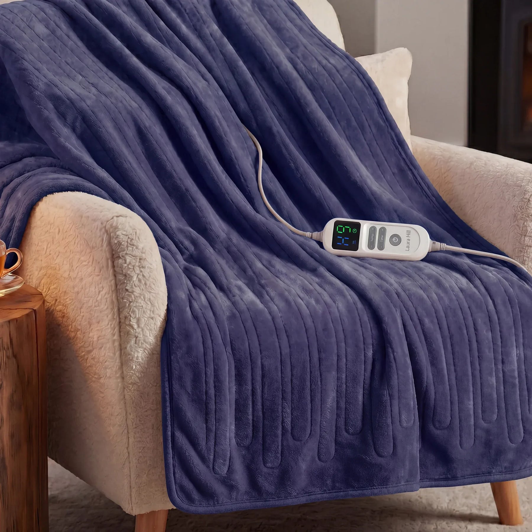 Laura Hill XL Electric Heated Blanket Throw – Blue 200 x 180cm, 10 Heat Settings