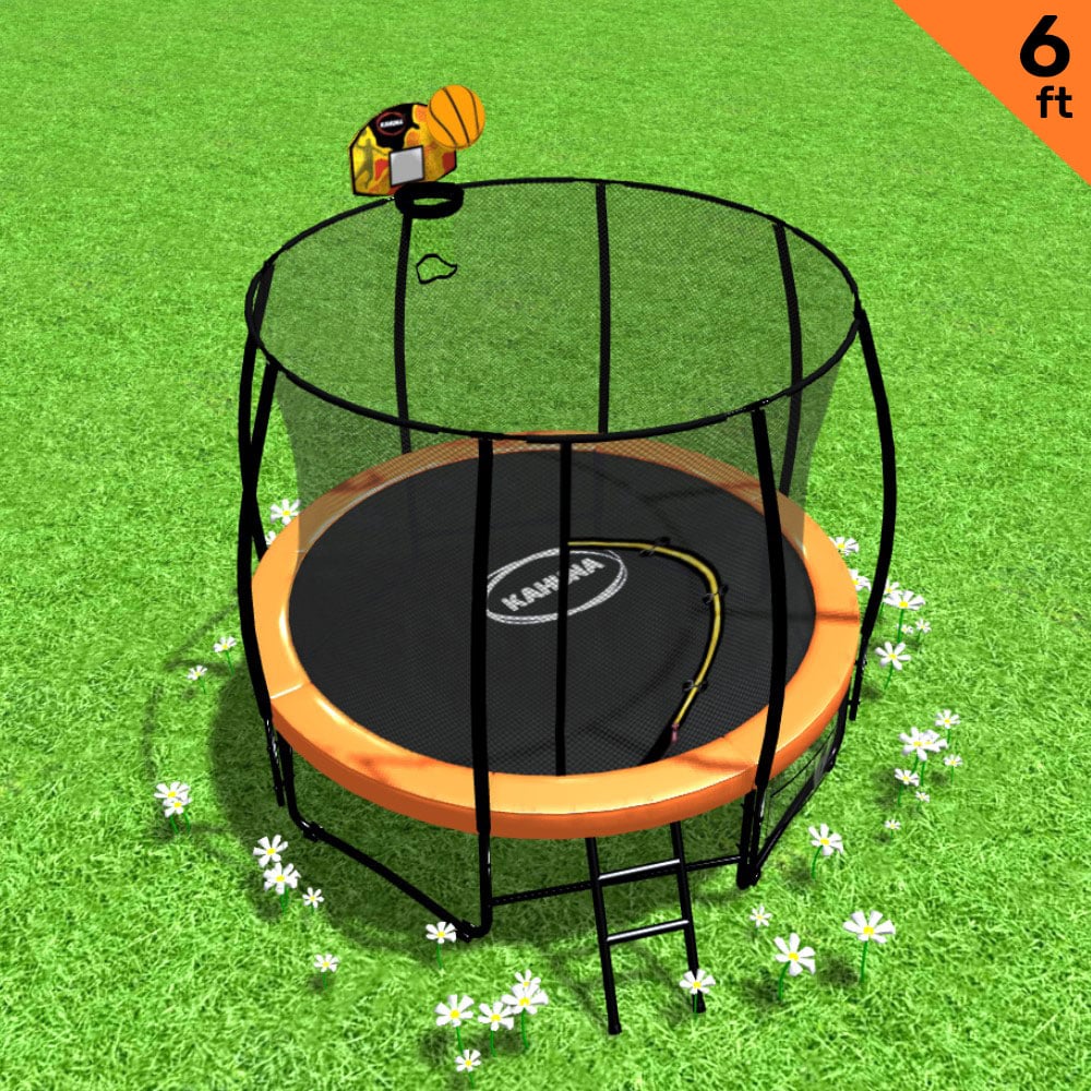 Kahuna 6ft Outdoor Round Trampoline with Safety Enclosure & Basketball Hoop Set - SuperSaverAU - view 2