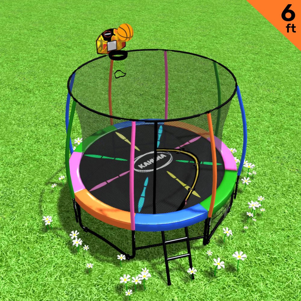 Kahuna 6ft Trampoline with Safety Net, Ladder, Basketball Set & UV Padding - SuperSaverAU - view 2