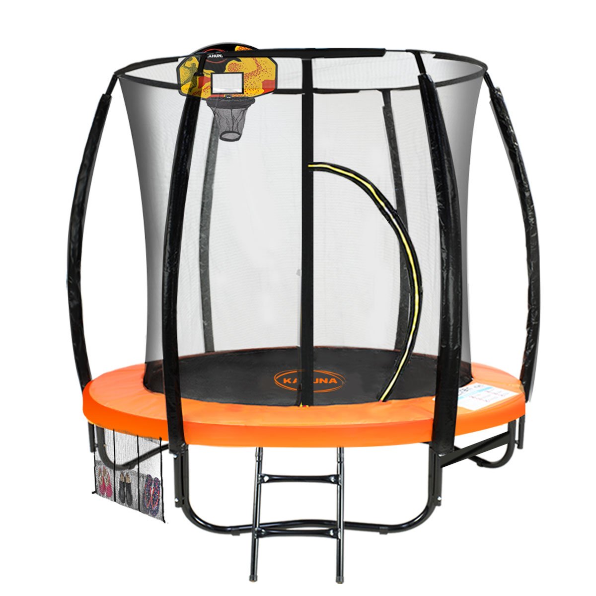 Kahuna 8ft Outdoor Orange Trampoline For Kids And Children Suited For Fitness Exercise Gymnastics With Safety Enclosure Basketball Hoop Set - SuperSaverAU - view 1