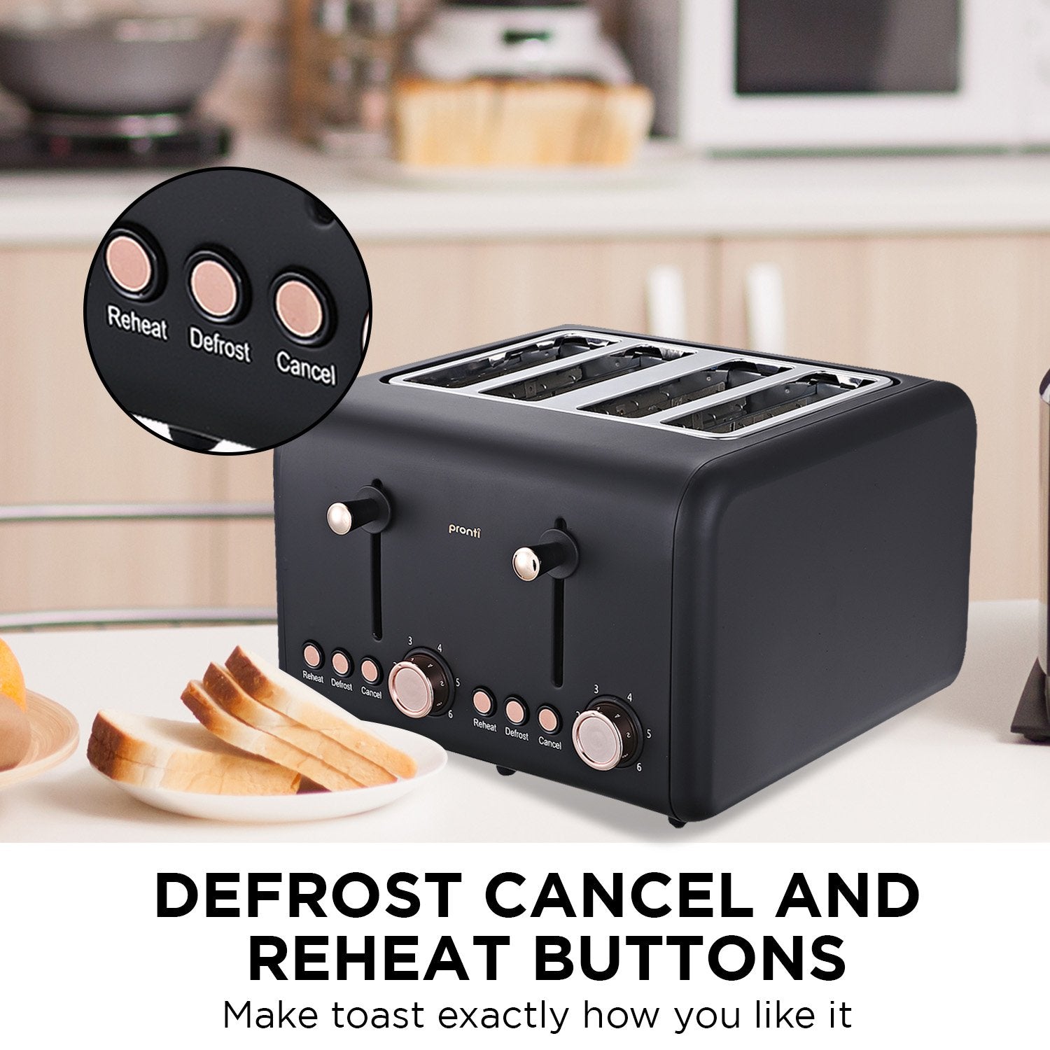 Pronti 4 Slice Toaster Rose Trim Collection - Black - SuperSaverAU - view 4