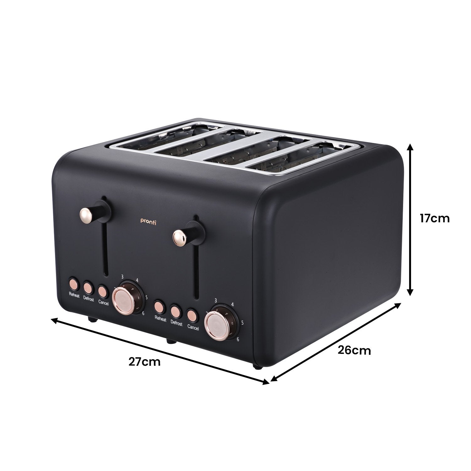 Pronti 4 Slice Toaster Rose Trim Collection - Black - SuperSaverAU - view 9