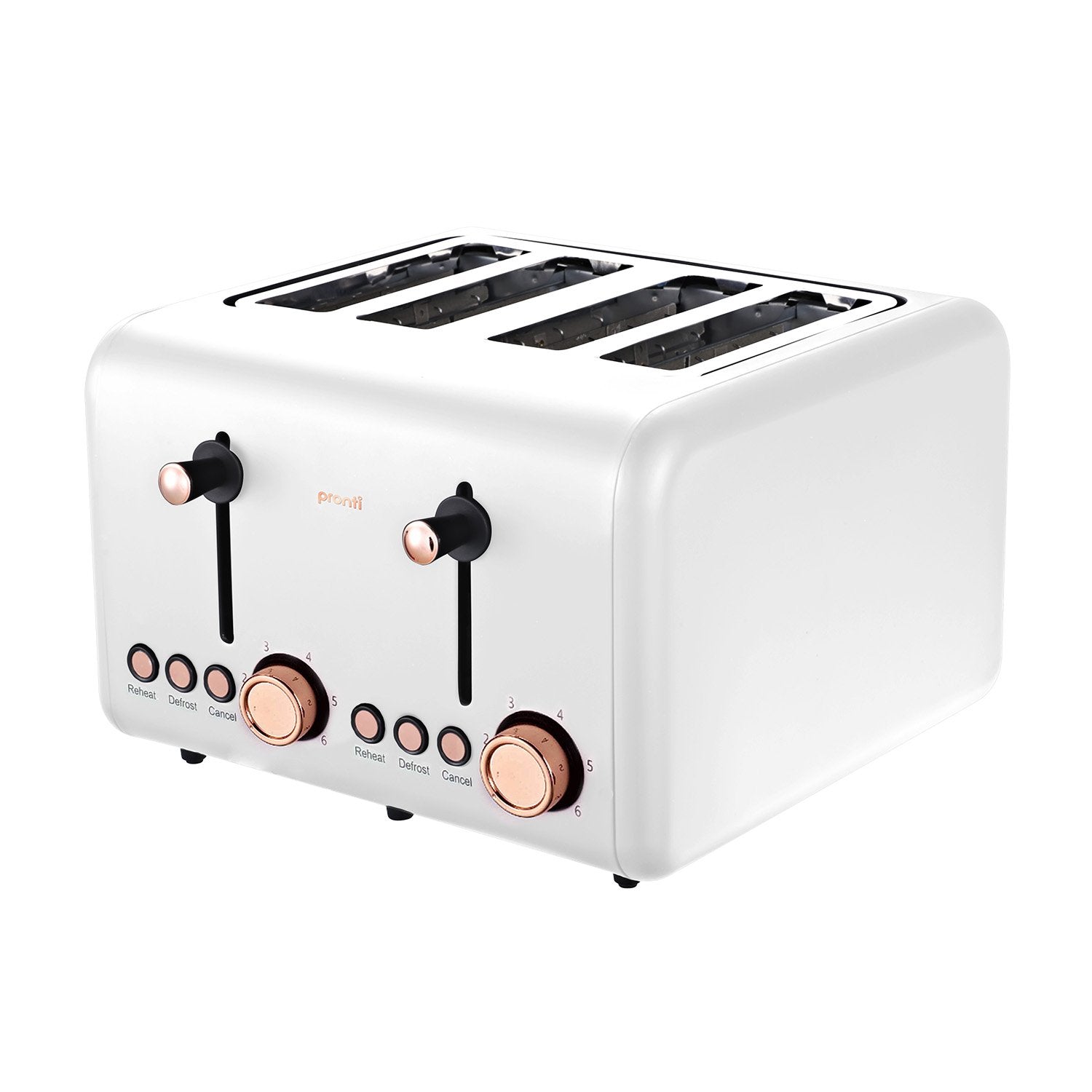 Pronti 4-Slice Toaster with Rose Gold Trim, 6 Toast Settings, Stainless Steel - SuperSaverAU - view 1