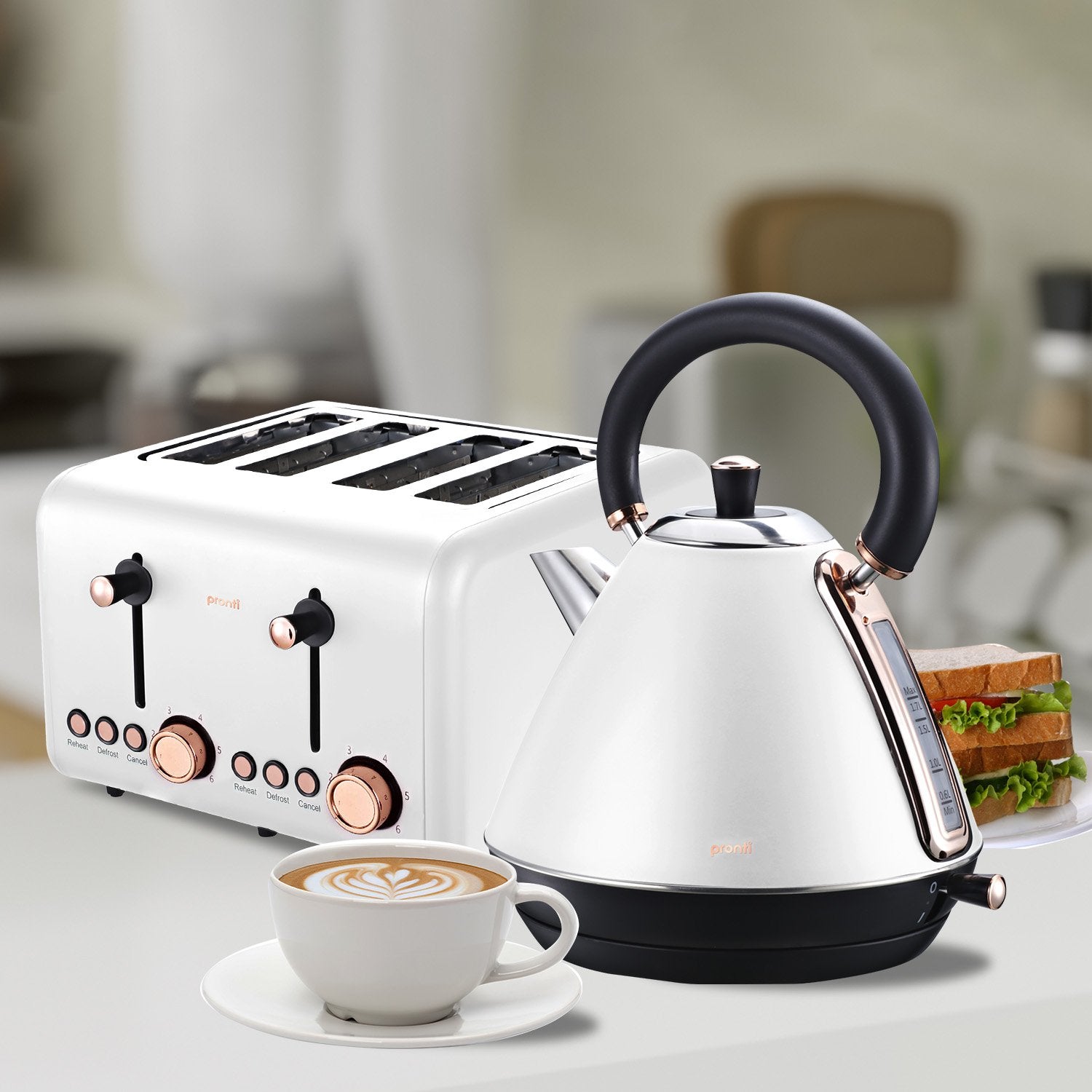 Pronti 4-Slice Toaster with Rose Gold Trim, 6 Toast Settings, Stainless Steel - SuperSaverAU - view 7