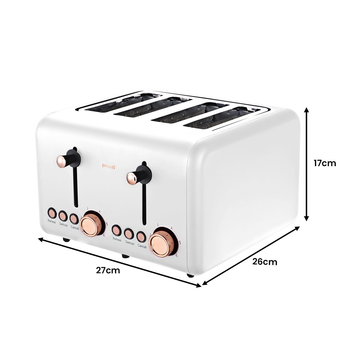 Pronti 4-Slice Toaster with Rose Gold Trim, 6 Toast Settings, Stainless Steel - SuperSaverAU - view 9