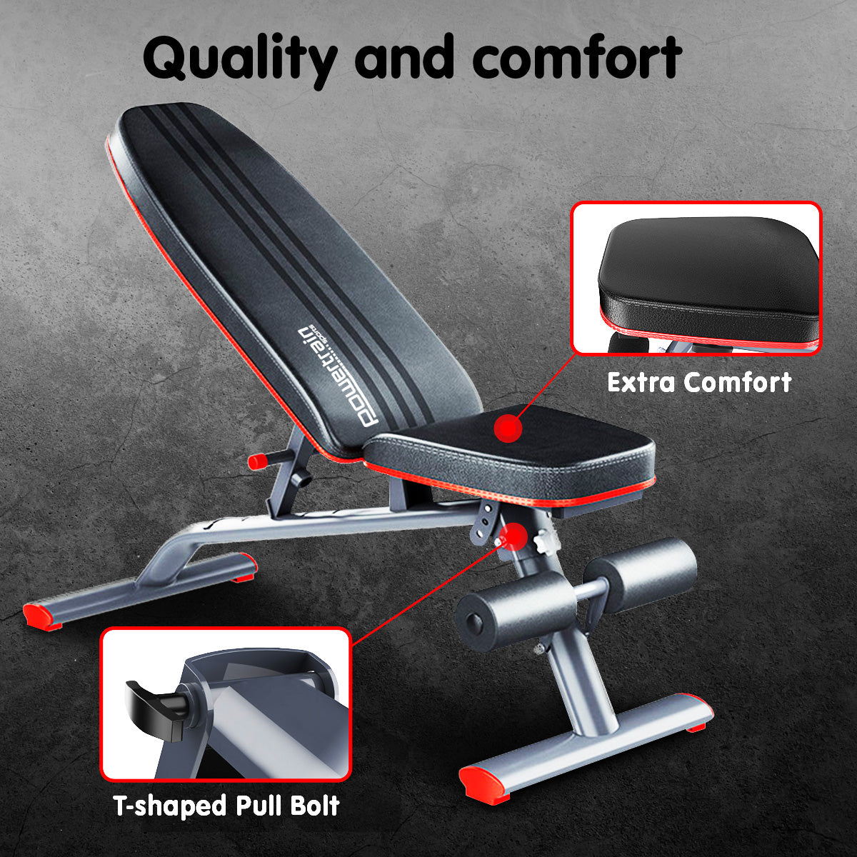 Powertrain Home Gym Bench Adjustable Flat Incline Decline FID 250KG Load - SuperSaverAU - view 11