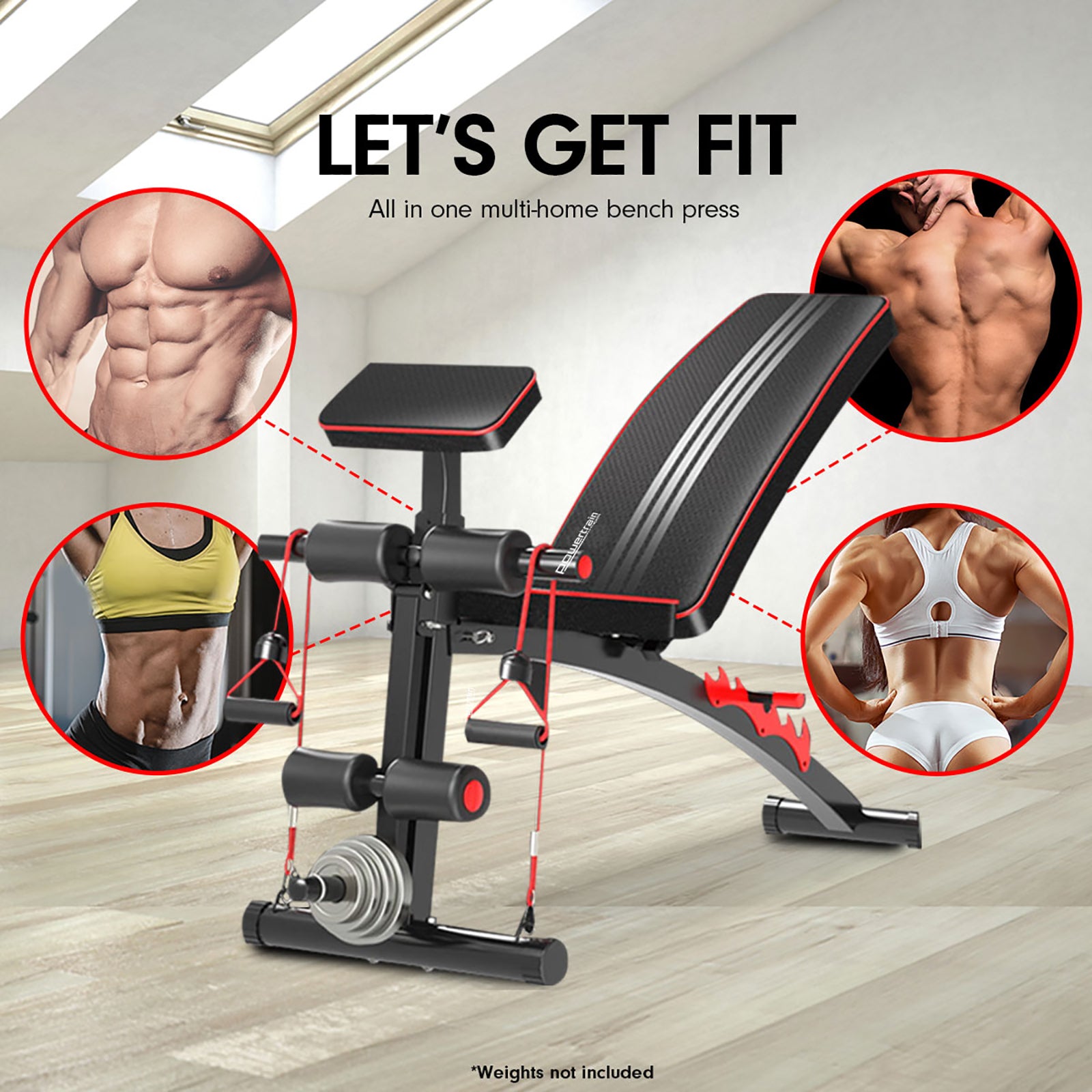Powertrain Adjustable FID Home Gym Bench with Preacher Curl Pad - 150kg Load - SuperSaverAU - view 2