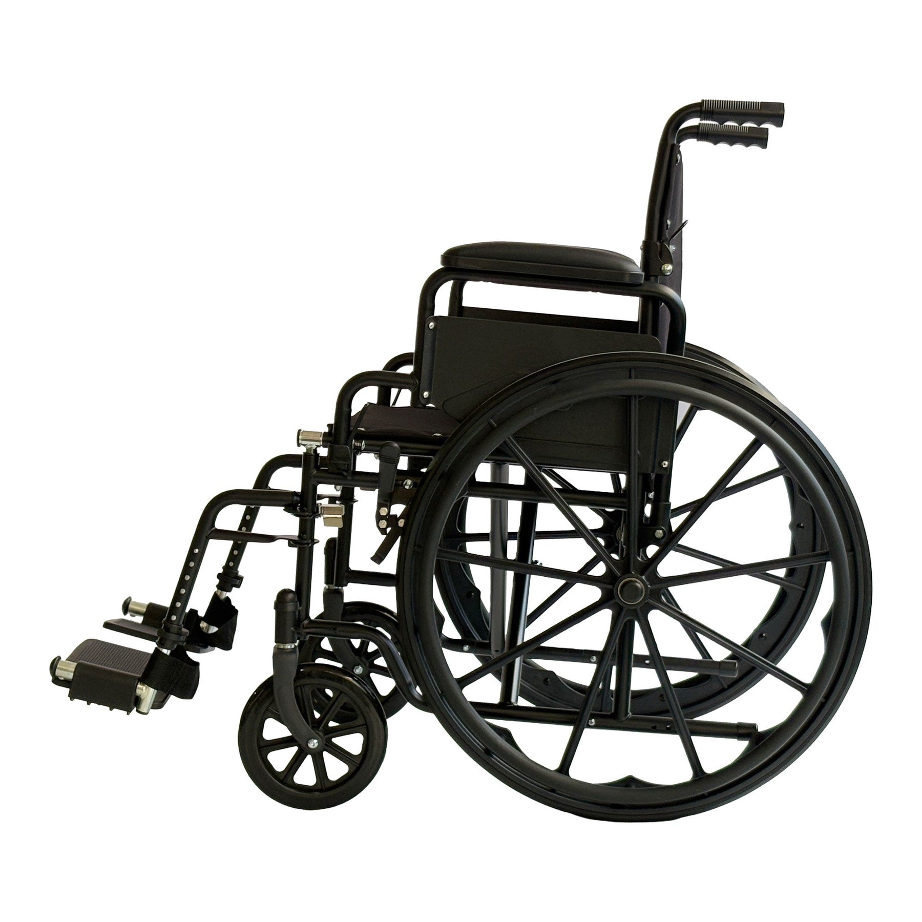 Orthonica Black 24-Inch Foldable Steel Wheelchair with Brakes and Adjustable Footrests
