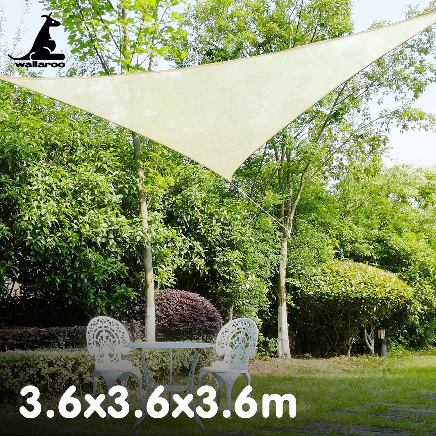 Wallaroo Waterproof Triangle Shade Sail 160GSM UV Block - Cream, 3.6 x 3.6 x 3.6m