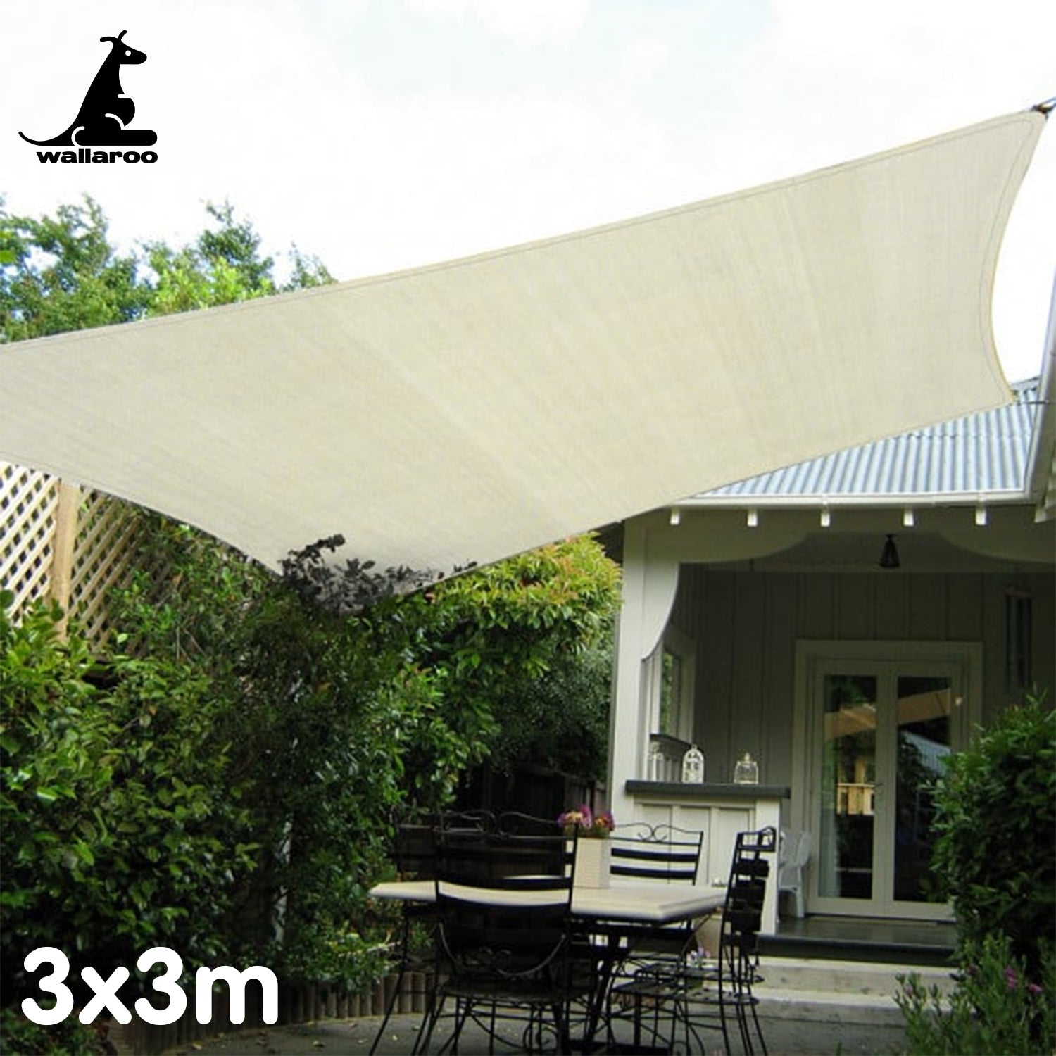 Wallaroo Waterproof Shade Sail 3x3M - UV-Stabilised, Easy Installation, Cream - SuperSaverAU - view 3