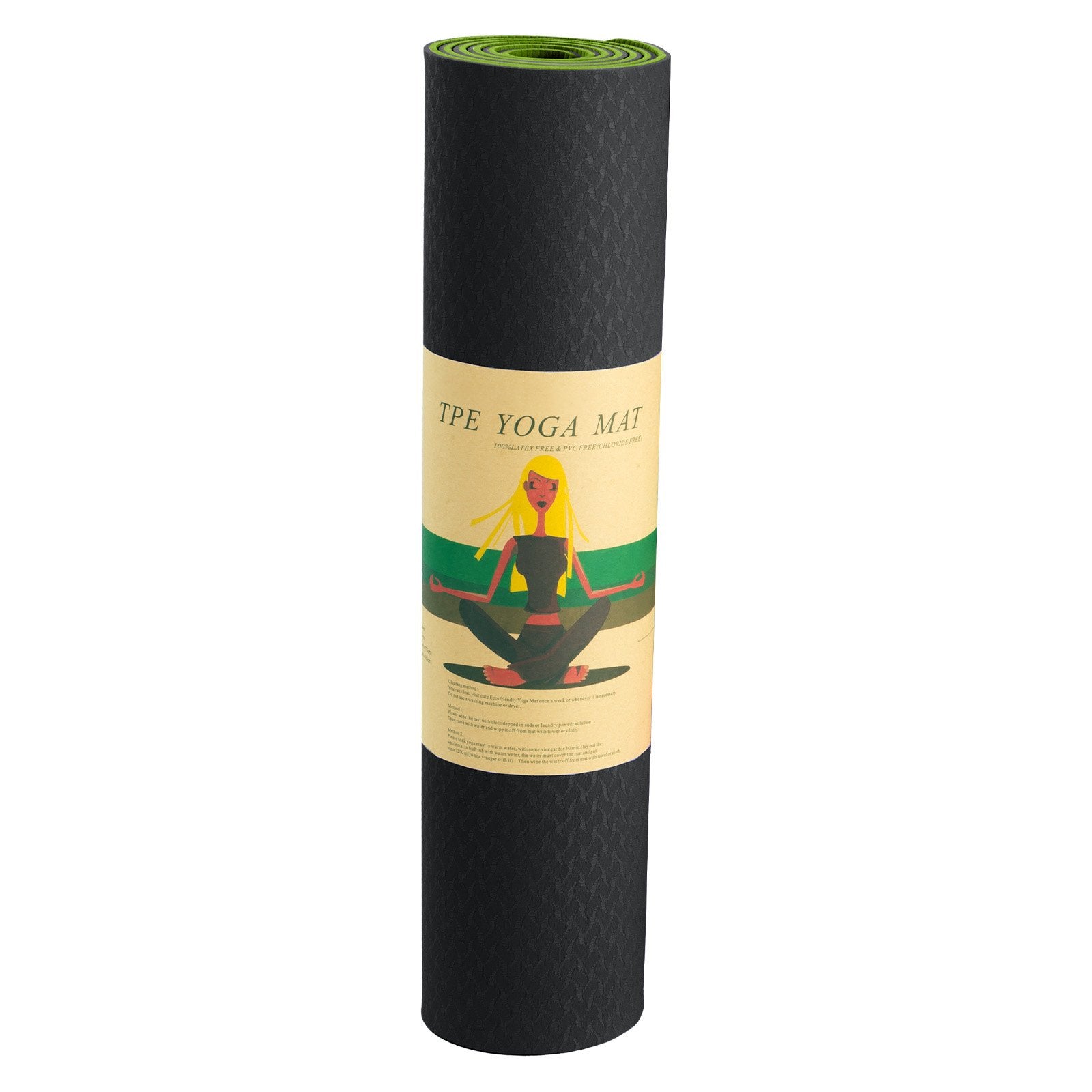 Powertrain Dual Layer TPE Yoga Mat with Carry Strap - Black/Green, 8mm