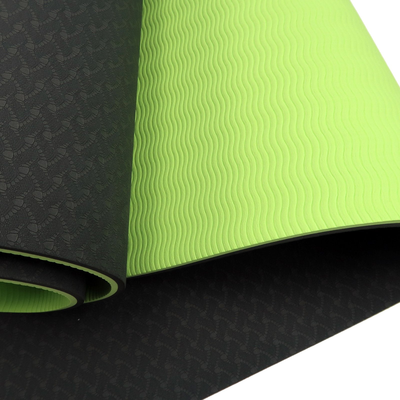 Powertrain Dual Layer TPE Yoga Mat with Carry Strap - Black/Green, 8mm