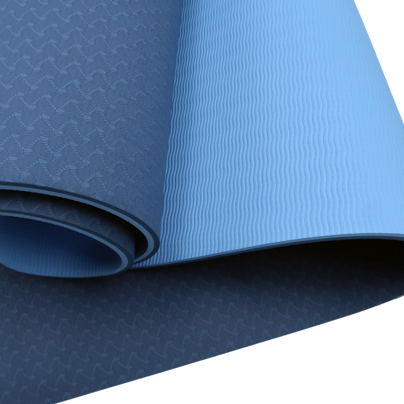 Powertrain Dual Layer TPE Yoga Mat with Carry Strap - Dark Blue, 8mm