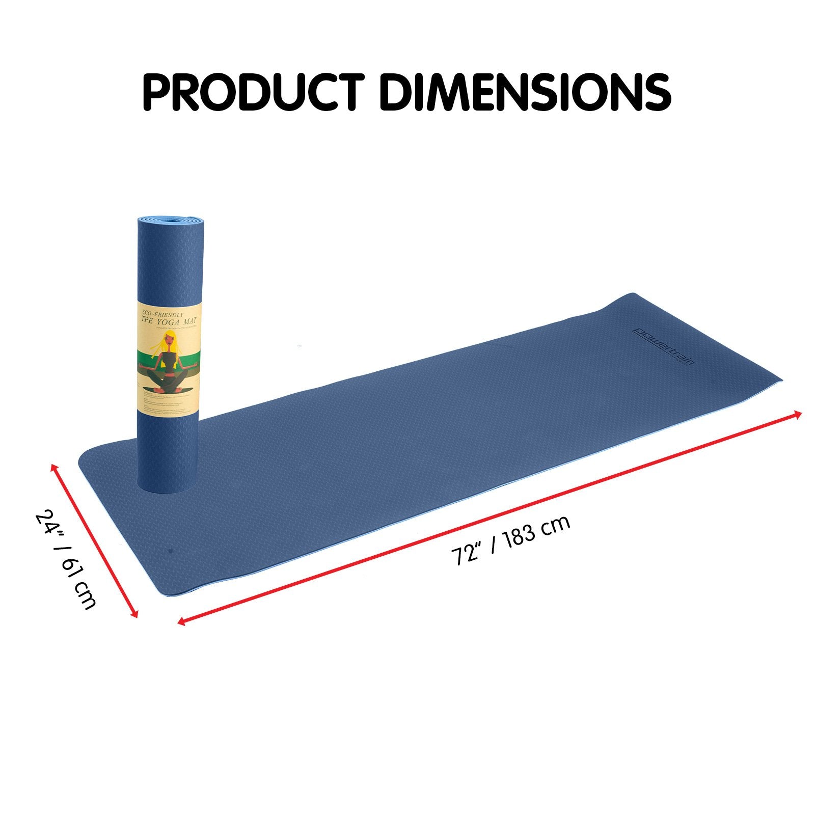 Powertrain Dual Layer TPE Yoga Mat with Carry Strap - Dark Blue, 8mm