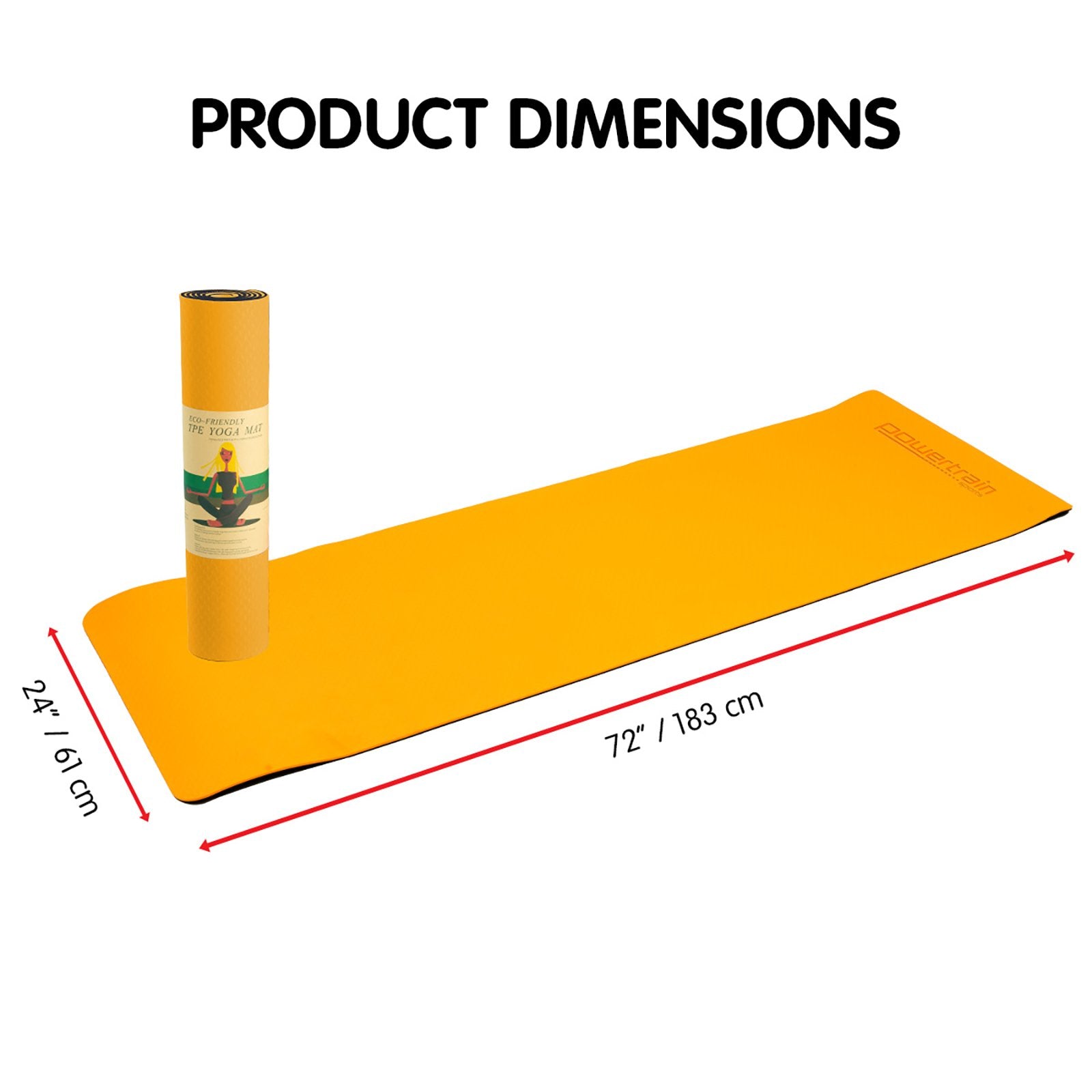 Powertrain TPE Yoga Mat 183cm x 61cm 8mm Thick Non-Slip Orange with Carry Strap - SuperSaverAU - view 2