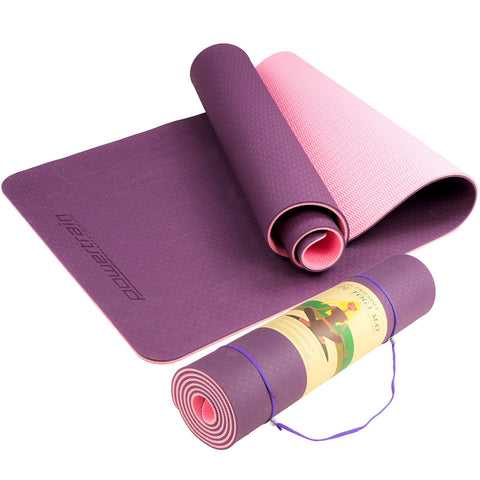 Powertrain TPE Yoga Mat 183cm x 61cm 8mm Thick Dark Purple Non-Slip - SuperSaverAU - view 1