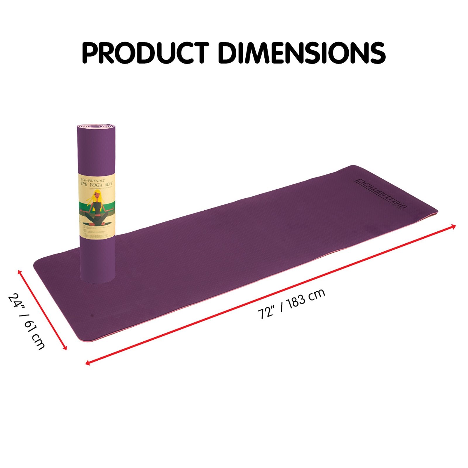 Powertrain TPE Yoga Mat 183cm x 61cm 8mm Thick Dark Purple Non-Slip - SuperSaverAU - view 4