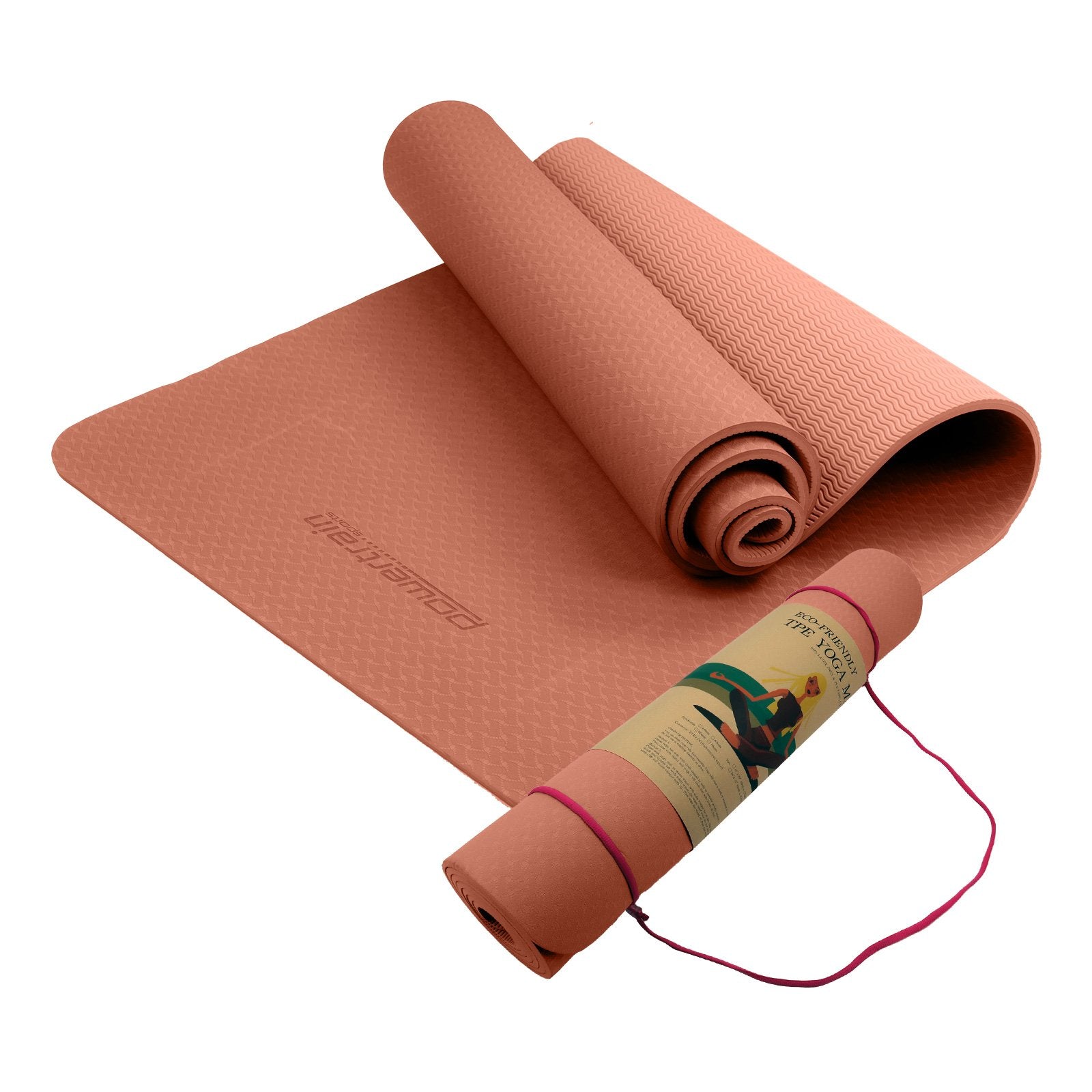 Powertrain Dual Layer TPE Yoga Mat with Carry Strap - Pink, 6mm