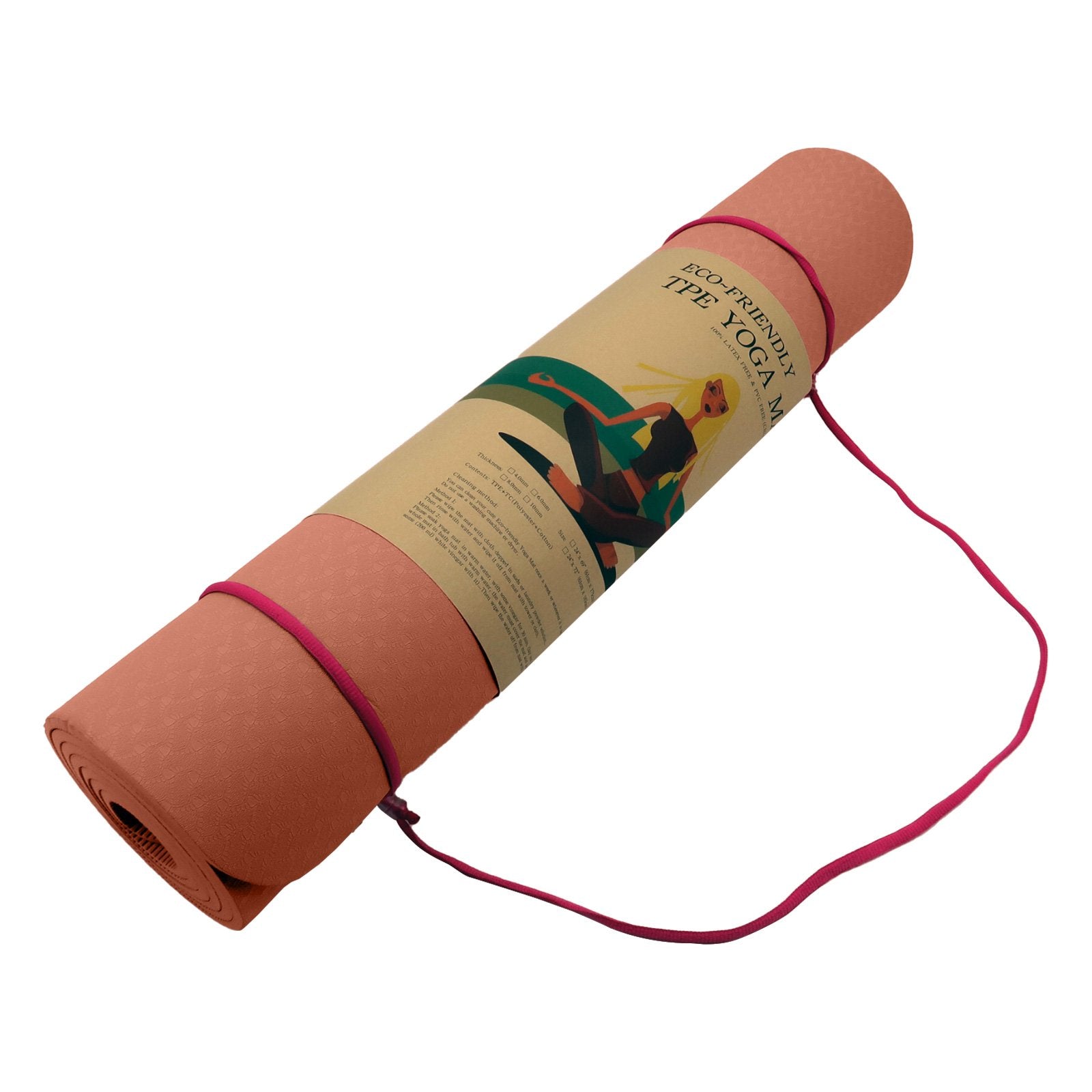 Powertrain Dual Layer TPE Yoga Mat with Carry Strap - Pink, 6mm