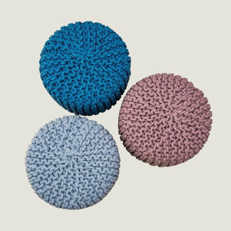 Kids Hand Knitted Cotton Braided Foot Stool Ottoman - Light Grey - SuperSaverAU - view 3