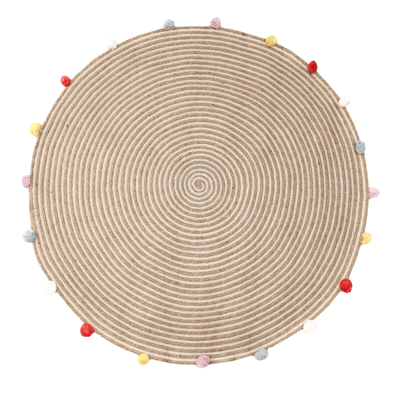 Round Woven Jute Cotton Multicolor Pompom Rug 120 cm - Bohemian Charm - SuperSaverAU - view 2