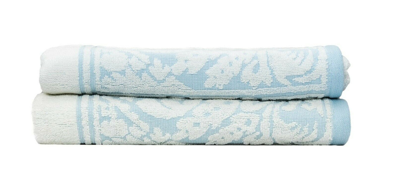 Premium Cotton Bath Towel 130cm x 60cm Jacquard White Blue Design - SuperSaverAU - view 3