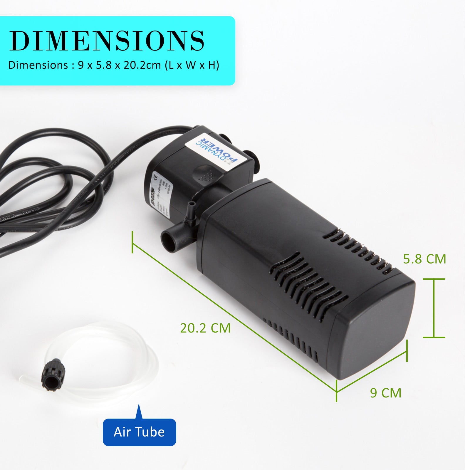 Dynamic Power 3-in-1 Aquarium Submersible Filter Pump 600L/H 8W