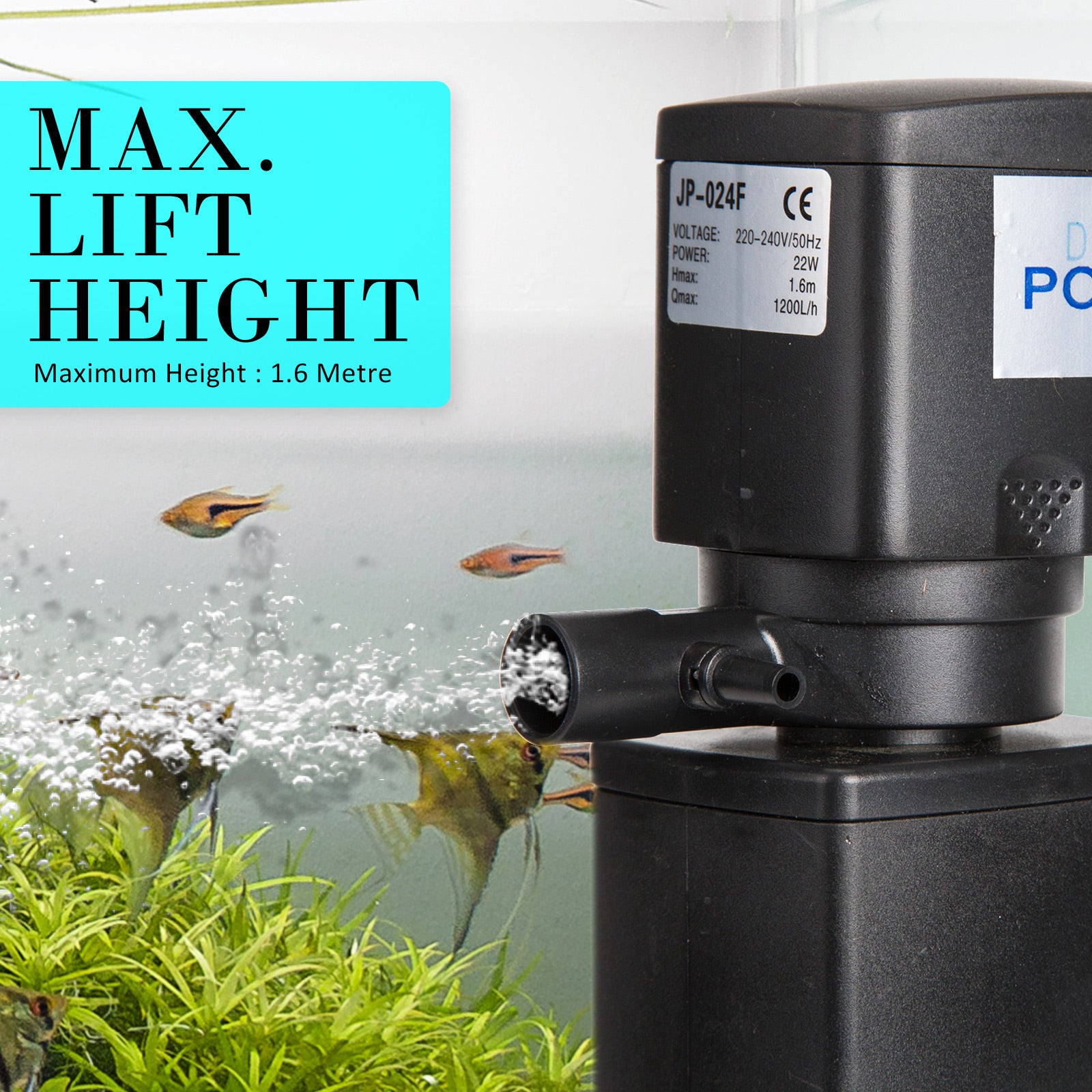 Dynamic Power 1200L/H Aquarium Submersible Filter 22W 1.6m - 3-in-1 Pump - SuperSaverAU - view 7