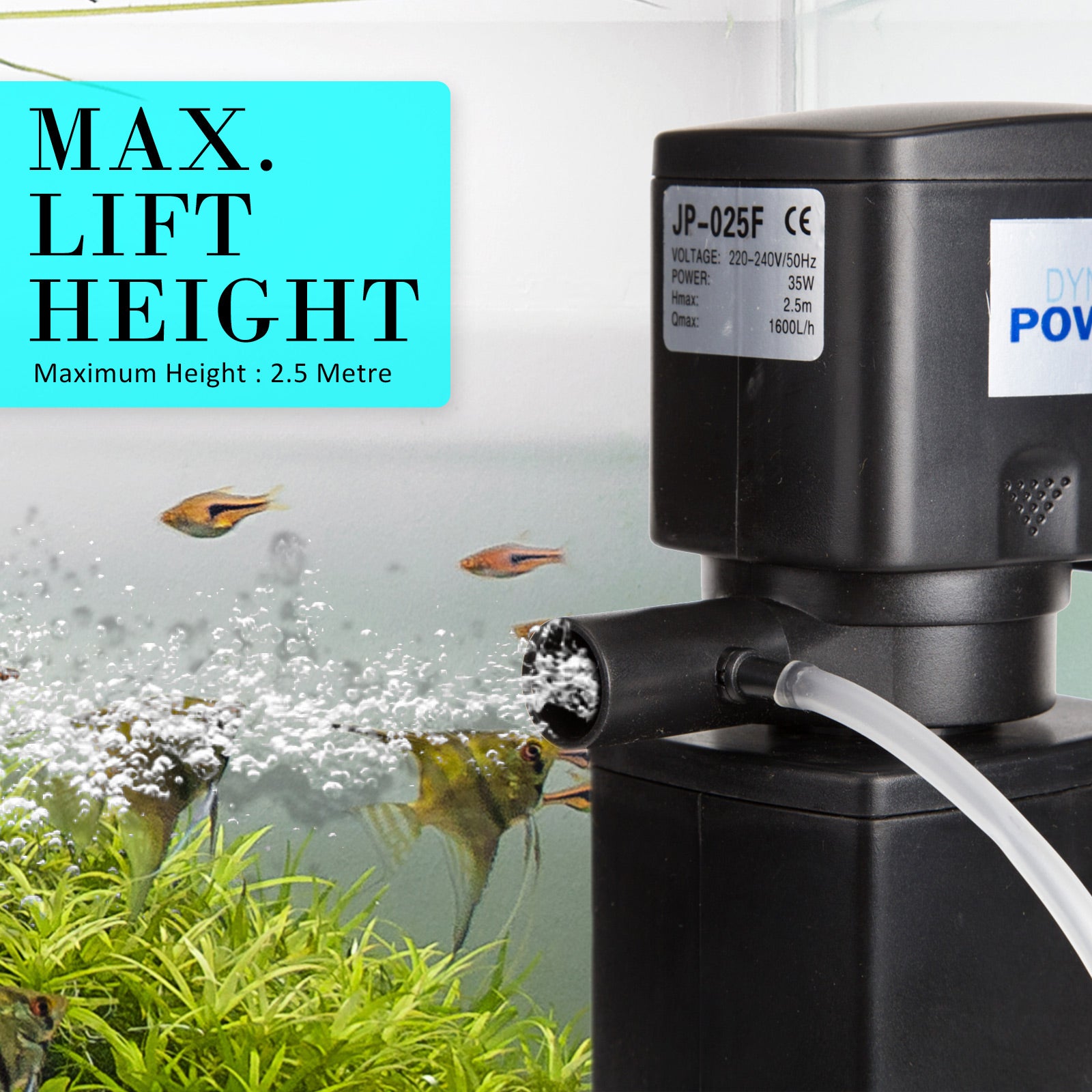 Dynamic Power 1600L/H Submersible Aquarium Filter 35W, 2.5m, 3-in-1 Pump - SuperSaverAU - view 6