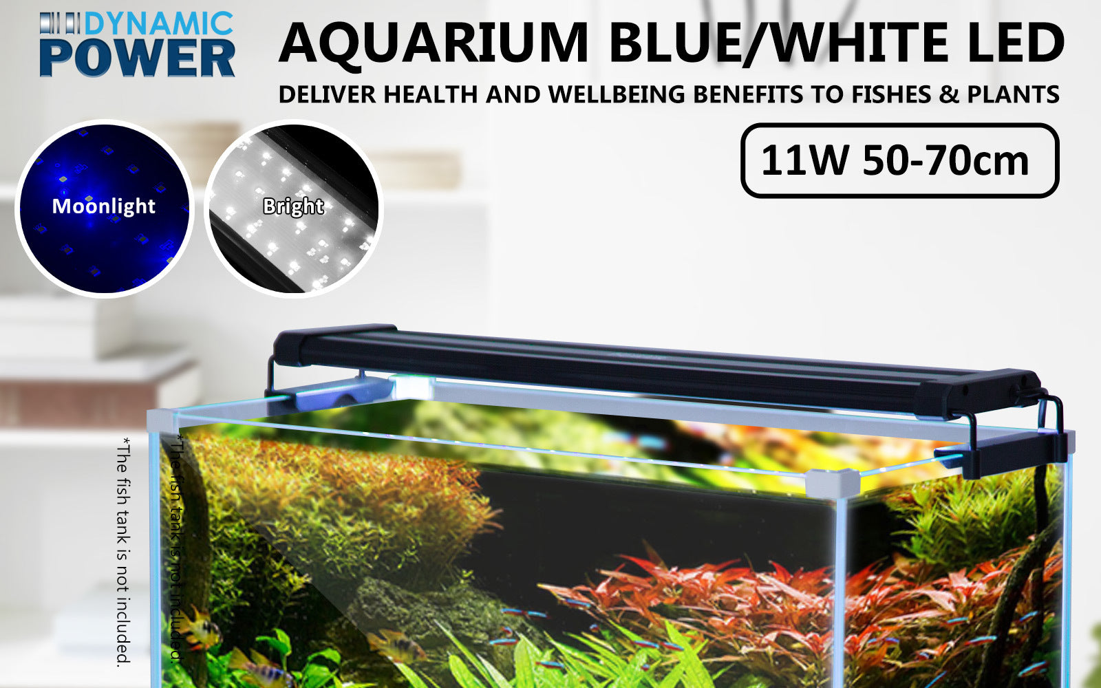 Dynamic Power 11W Aquarium LED Light 50-70cm, Blue/White, Energy Efficient - SuperSaverAU - view 2