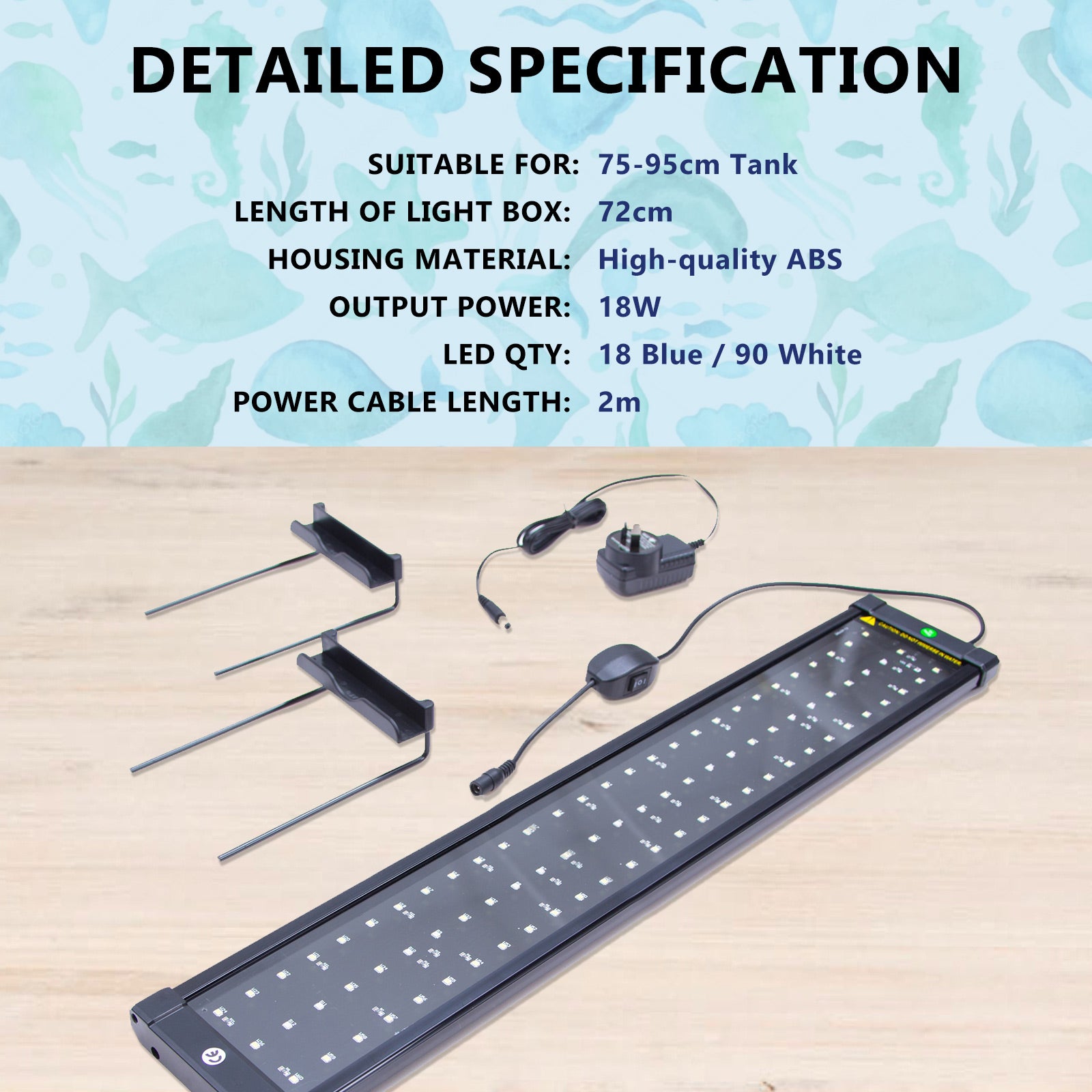 Dynamic Power 18W Aquarium LED Light 75-95cm, White/Blue, Energy Efficient - SuperSaverAU - view 9
