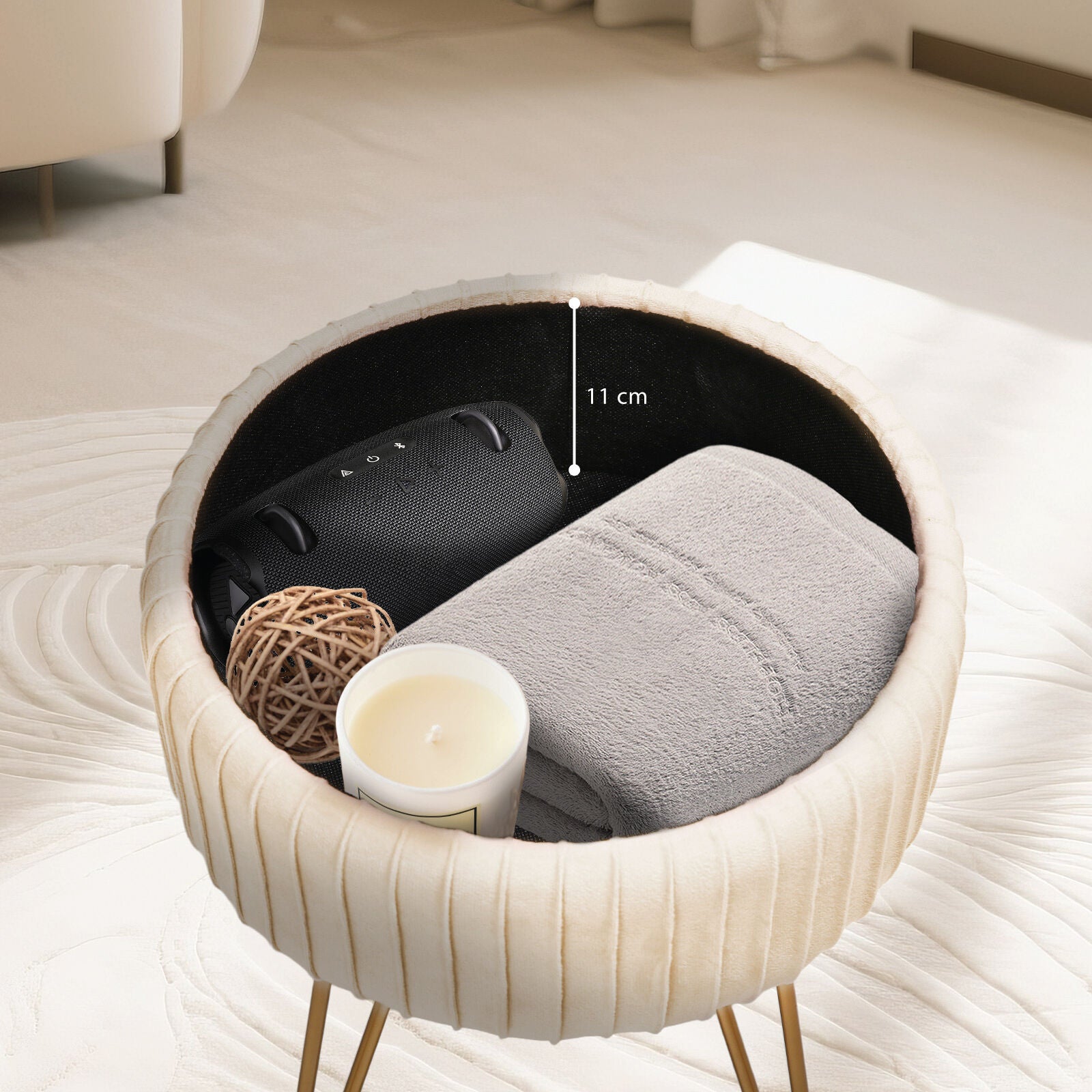 La Bella REMY Velvet Storage Ottoman - Cream Beige - SuperSaverAU - view 6