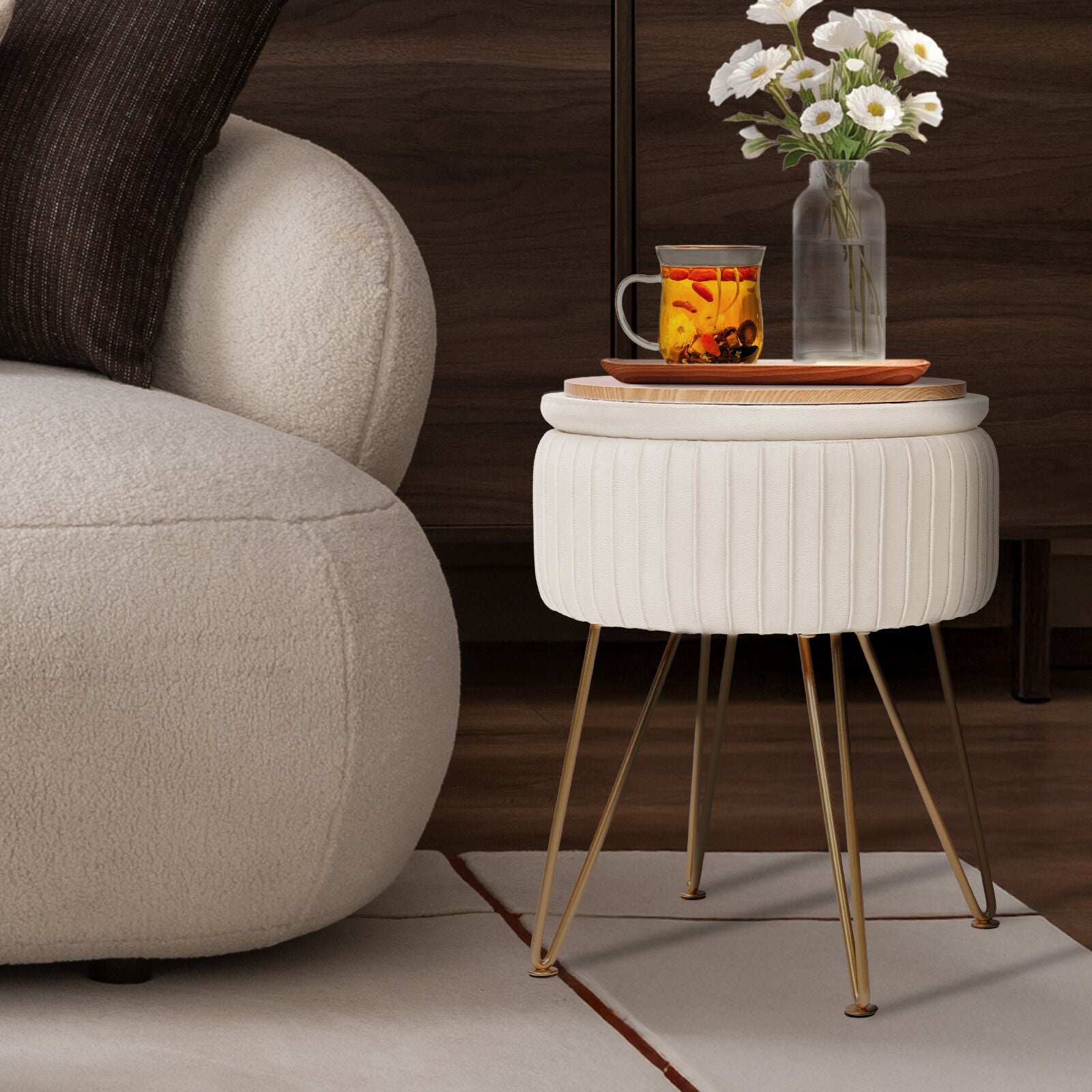 La Bella REMY Velvet Storage Ottoman - Cream Beige - SuperSaverAU - view 8