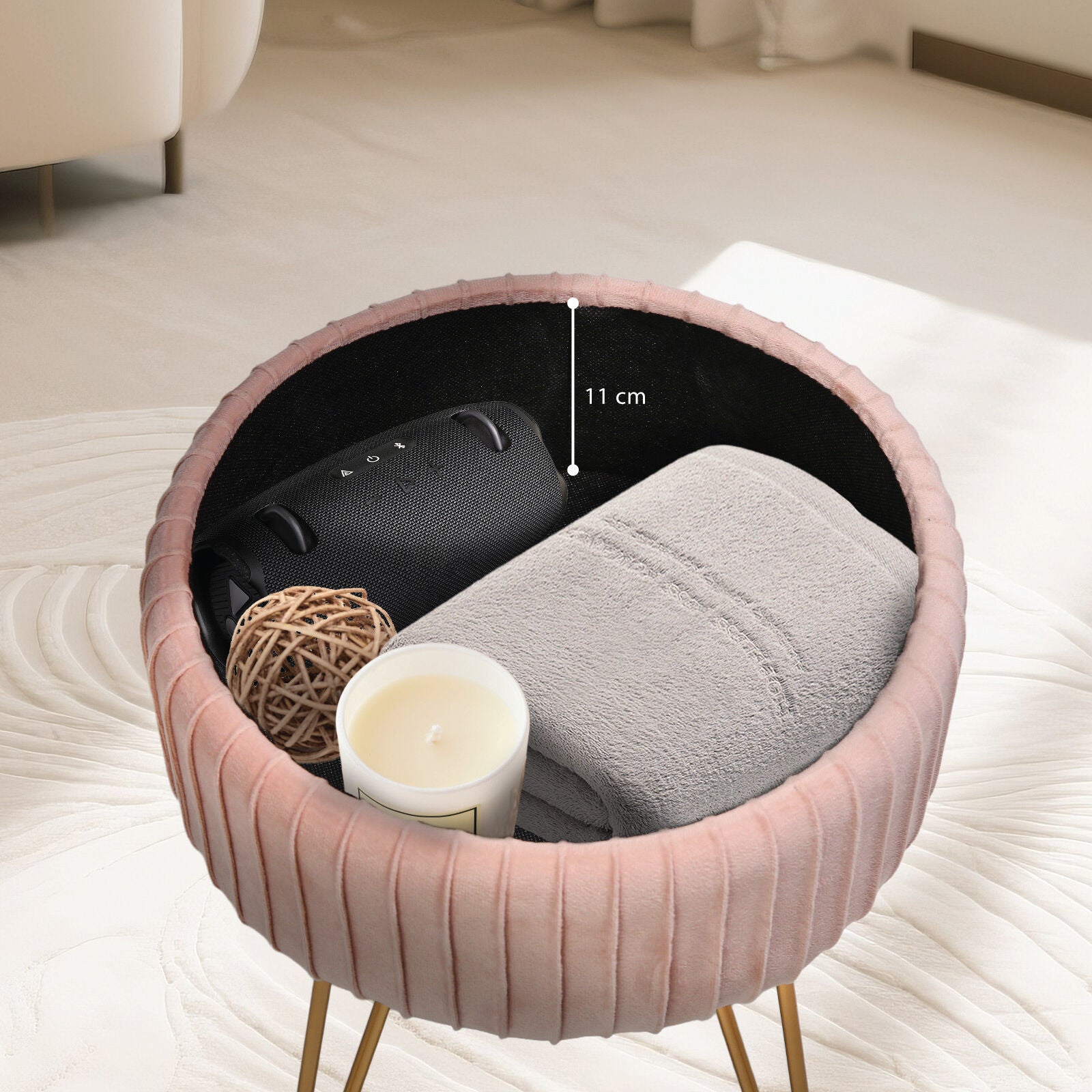 La Bella Velvet Storage Ottoman - Padded Stool in Pink - SuperSaverAU - view 5