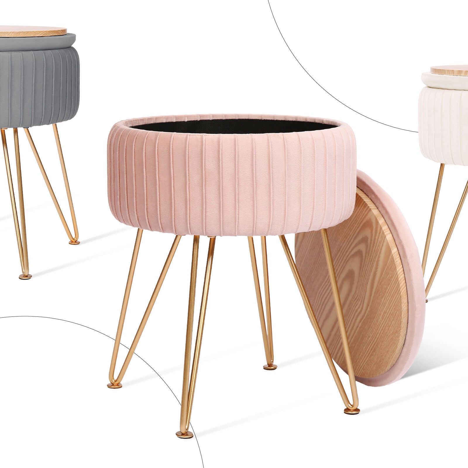 La Bella Velvet Storage Ottoman - Padded Stool in Pink - SuperSaverAU - view 10