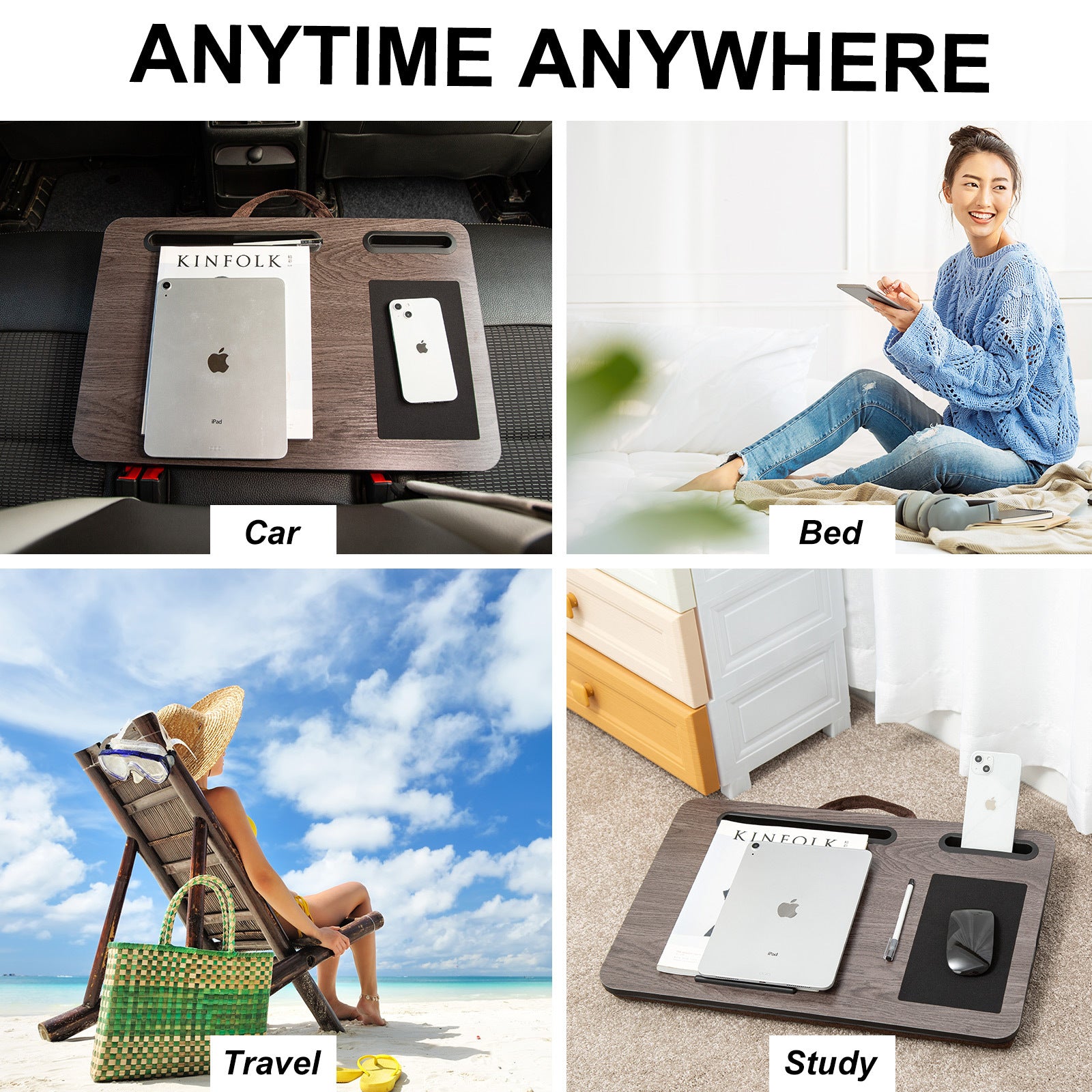 Lap Desk Laptop Stand Phone Tablet Holder Mousepad Cushioned Lapdesk IRON GREY OAK - SuperSaverAU - view 6