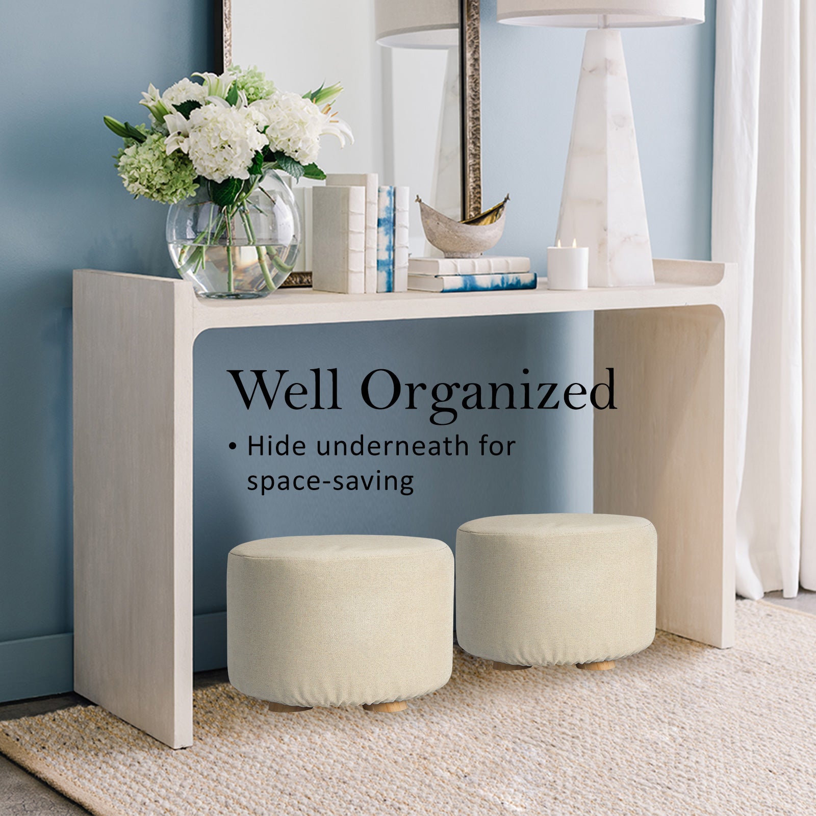 La Bella Round Fabric Ottoman with Wooden Legs - Beige - SuperSaverAU - view 7