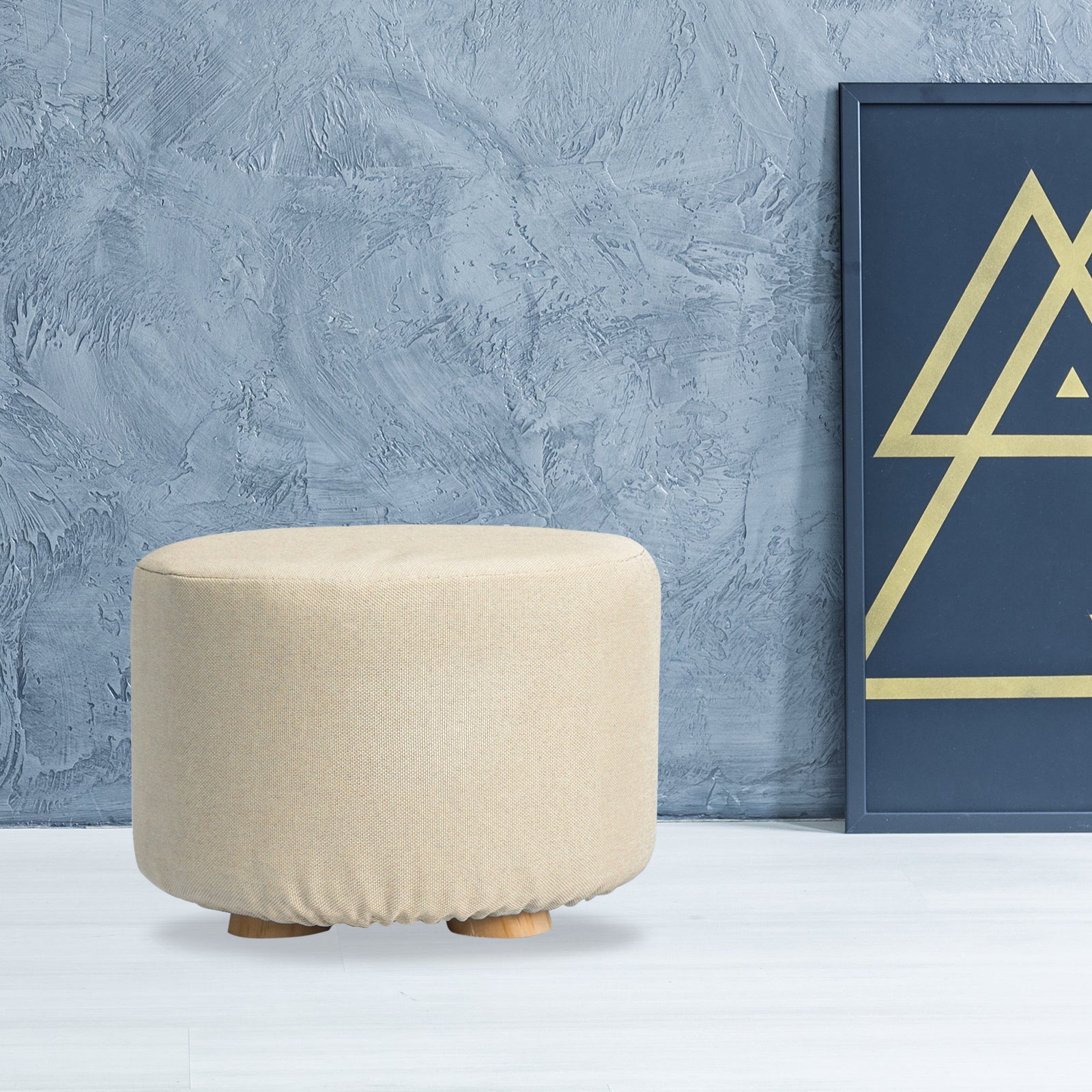 La Bella Round Fabric Ottoman with Wooden Legs - Beige - SuperSaverAU - view 11