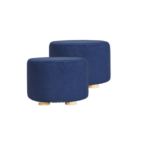 La Bella 2X Ottoman Round Foot Stool with Solid Wooden Leg - Dark Blue - SuperSaverAU - view 1