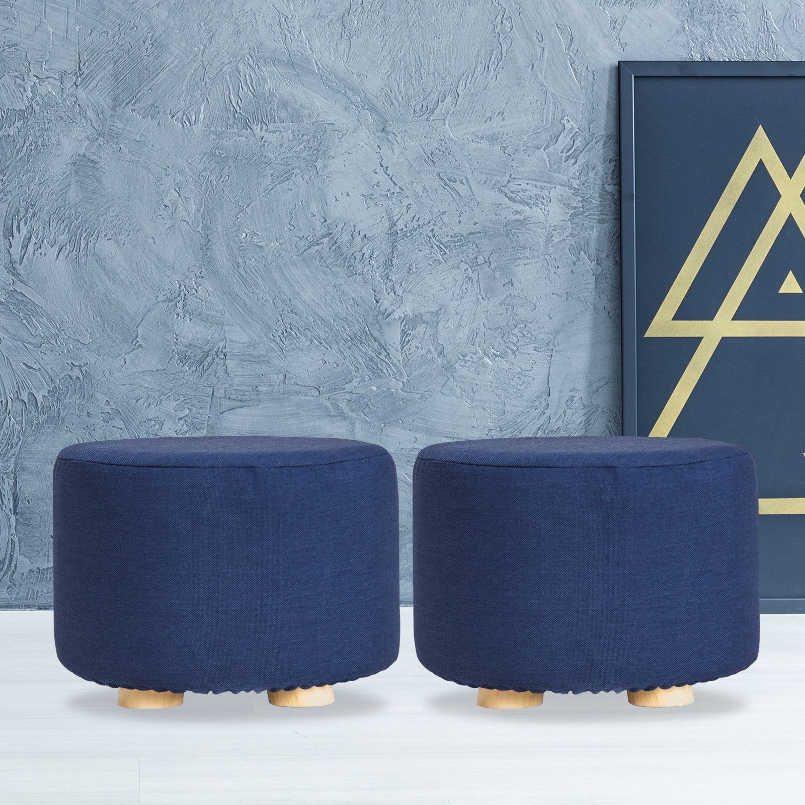 La Bella 2X Ottoman Round Foot Stool with Solid Wooden Leg - Dark Blue - SuperSaverAU - view 11