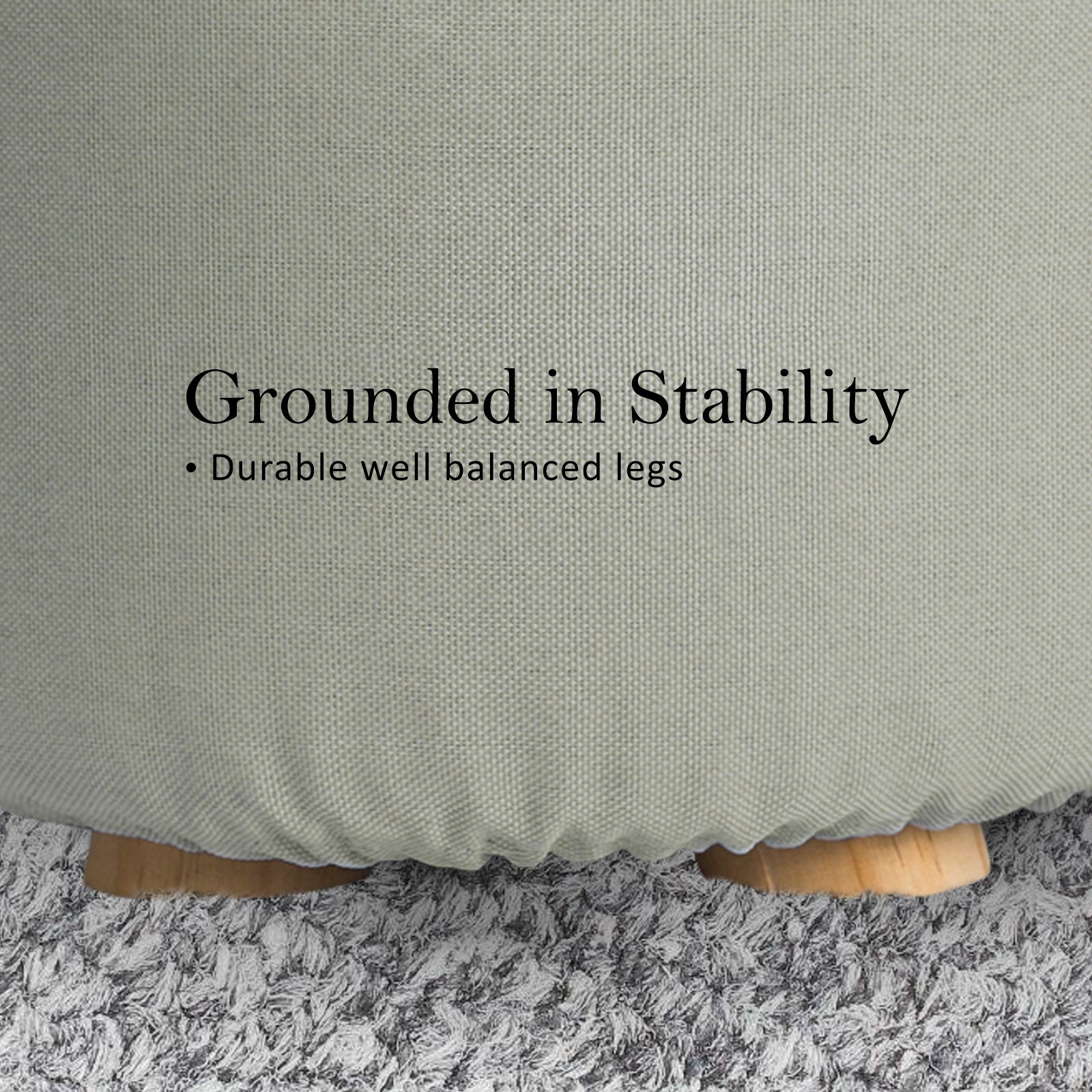 La Bella Ottoman Round Stool with Solid Wooden Leg & Faux Linen Fabric - Grey - SuperSaverAU - view 9