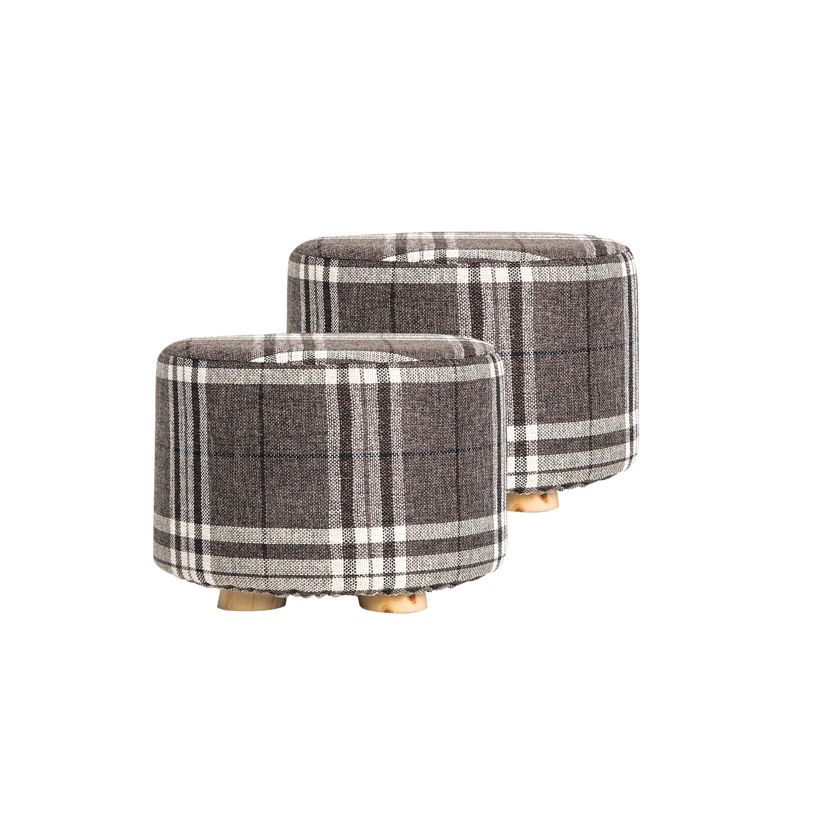 La Bella 2-Set Ottoman Round Foot Stool with Faux Linen Fabric Cover - Lattice - SuperSaverAU - view 1