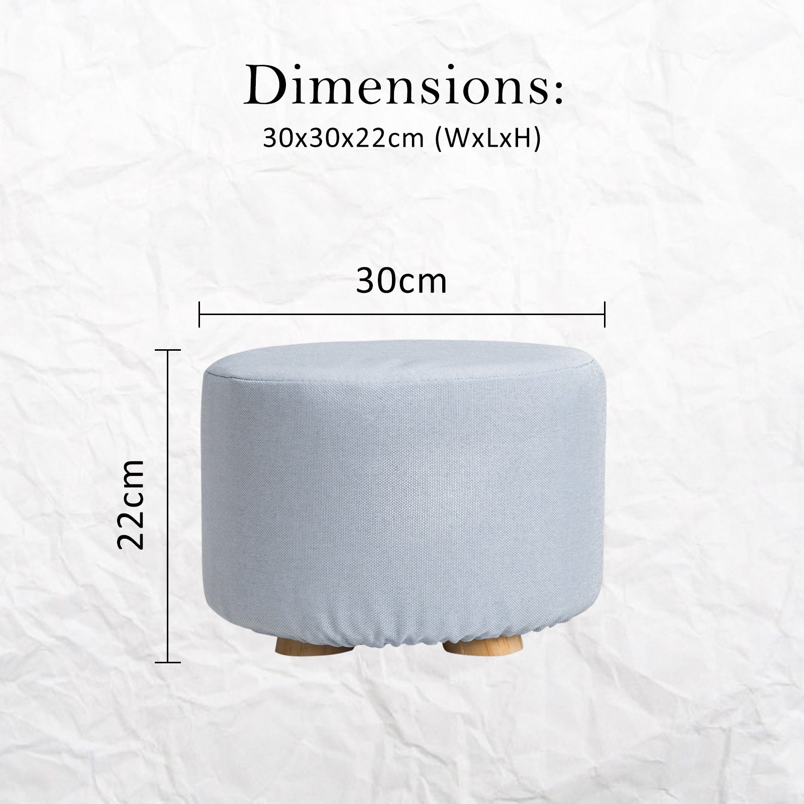 La Bella Round Ottoman Foot Stool with Solid Wooden Legs & Fabric Cover - Light Blue - SuperSaverAU - view 12